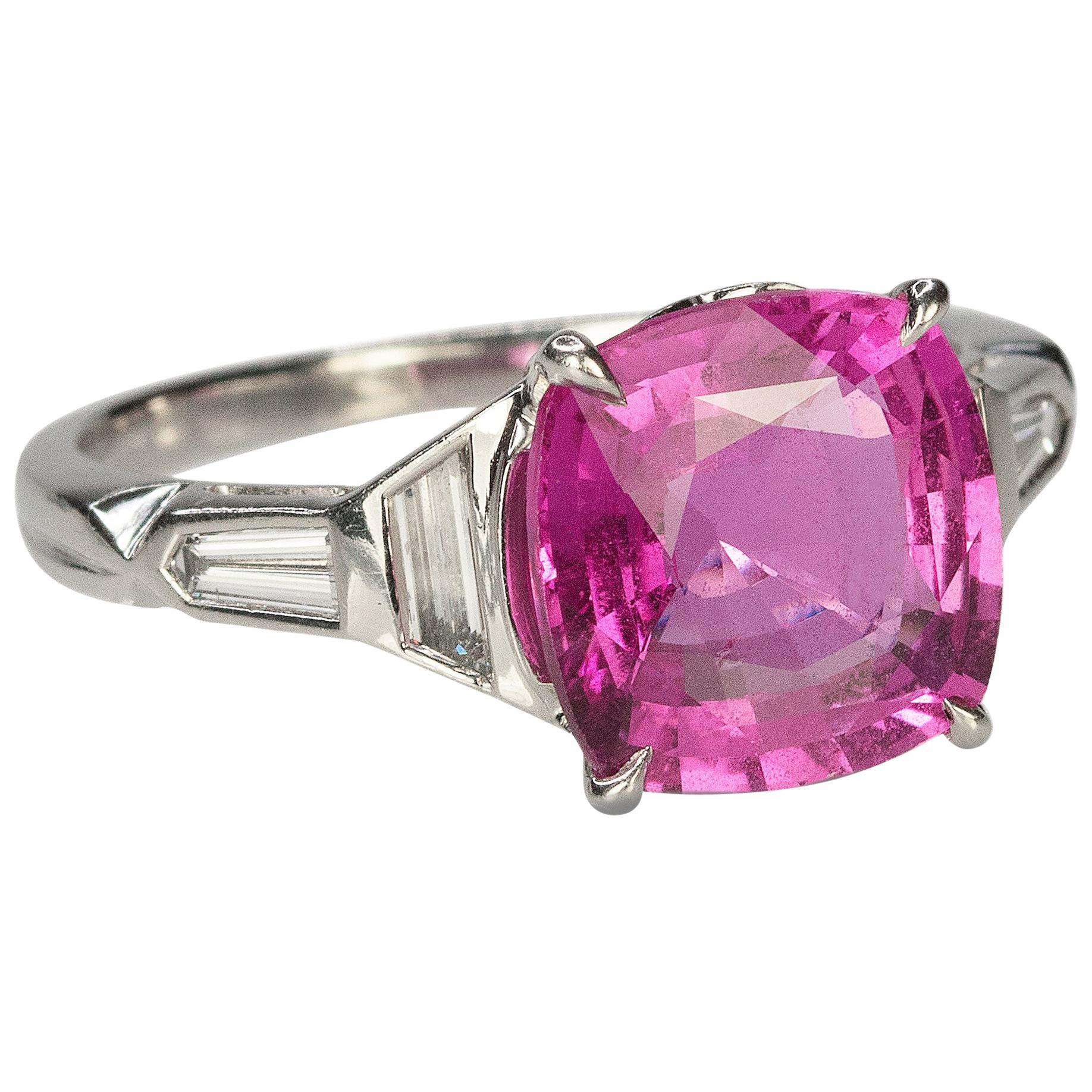 Platinum Art Deco Ring with Pink Sapphire