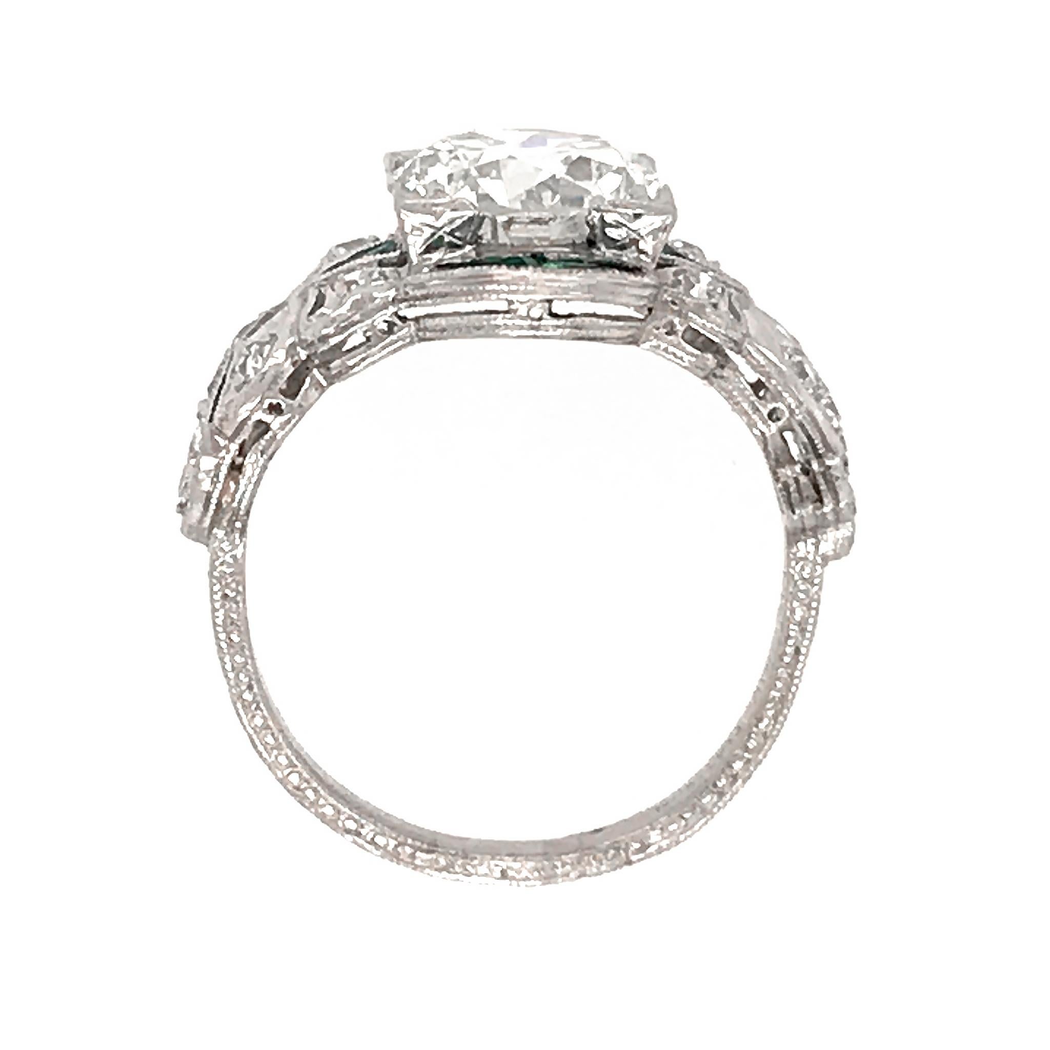 Round Cut Platinum Art Deco Round Diamond Engagement Ring