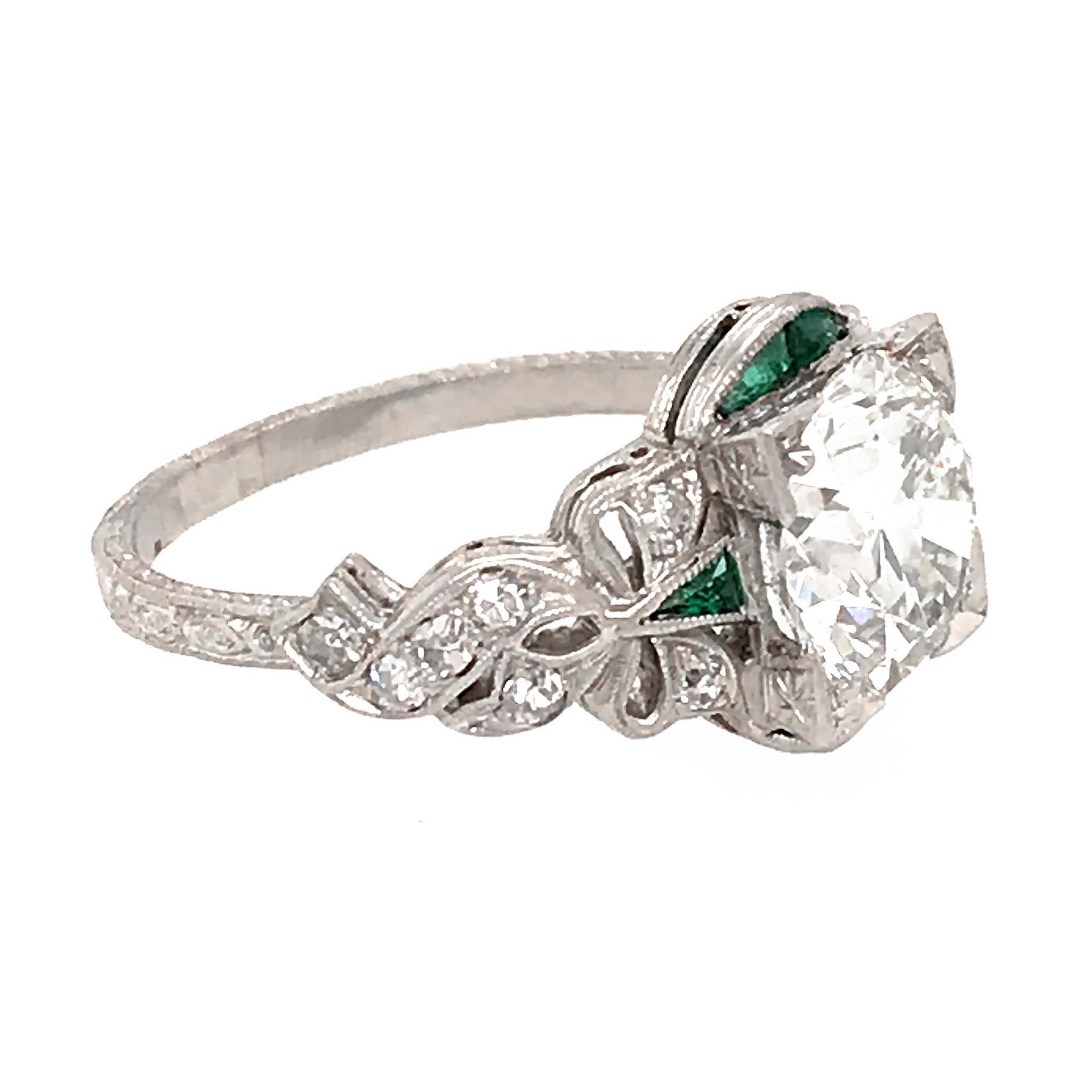 Platinum Art Deco Round Diamond Engagement Ring 1