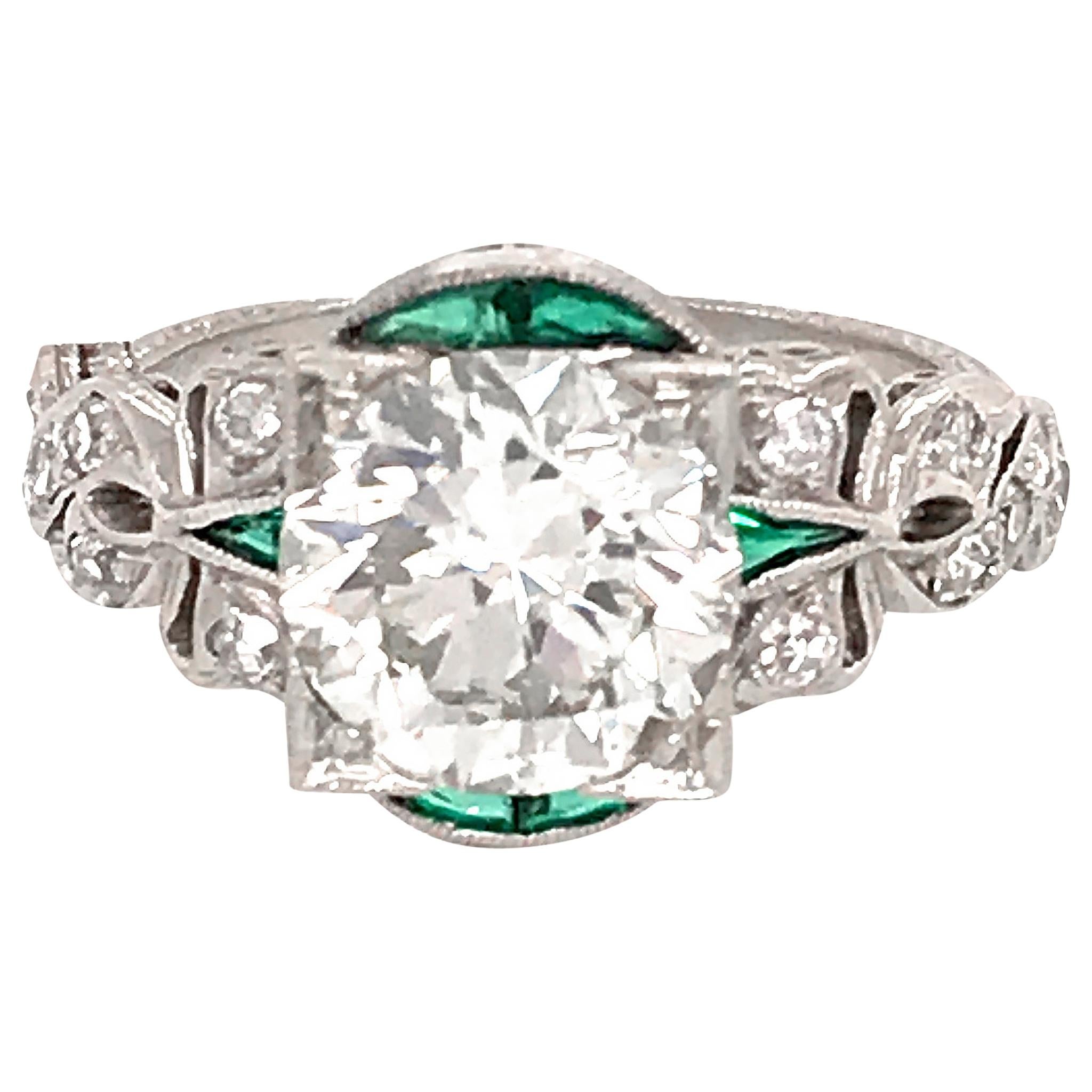 Platinum Art Deco Round Diamond Engagement Ring