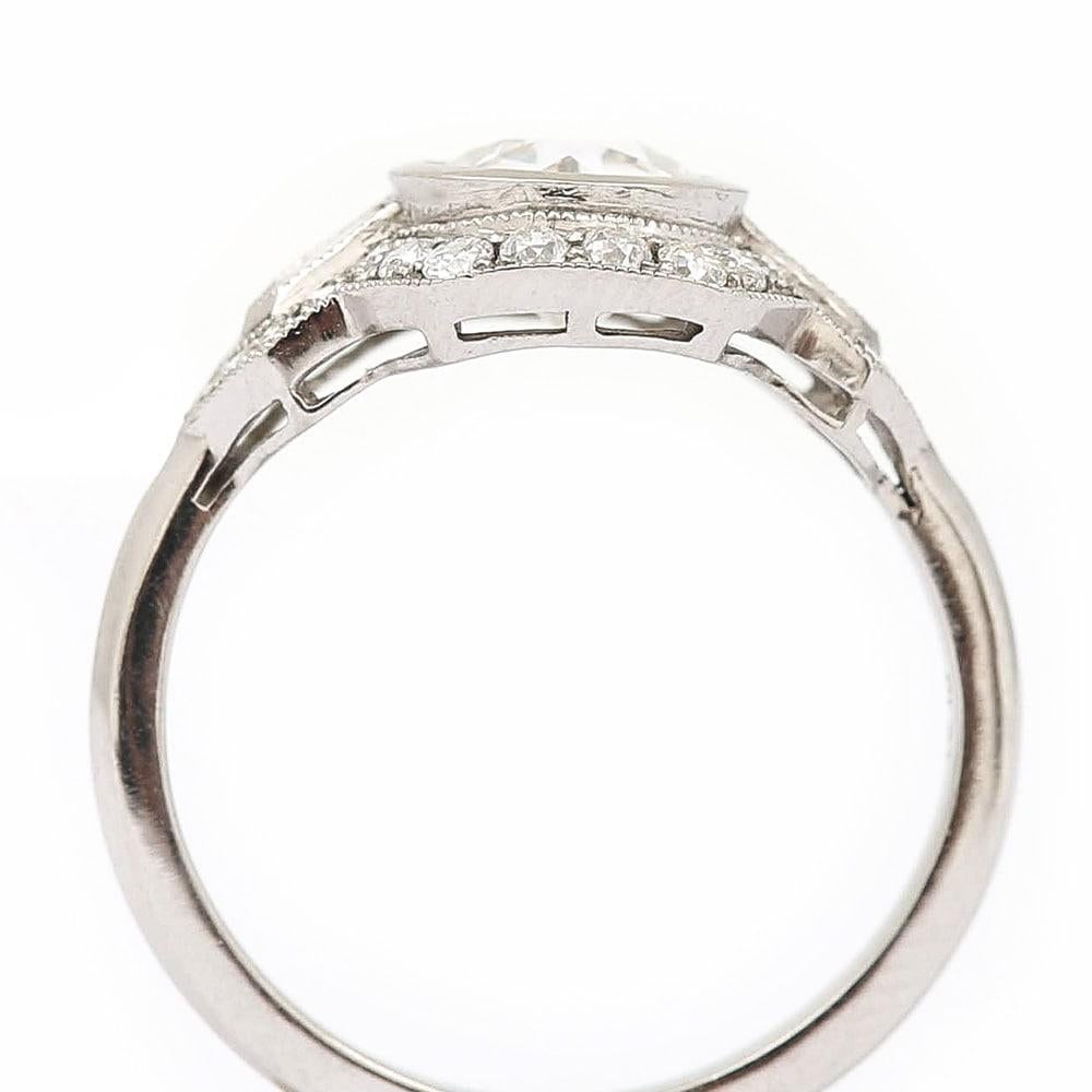 Platinum Round Old Mine Cut Diamond 1.19 Carat Cluster Engagement Ring 2