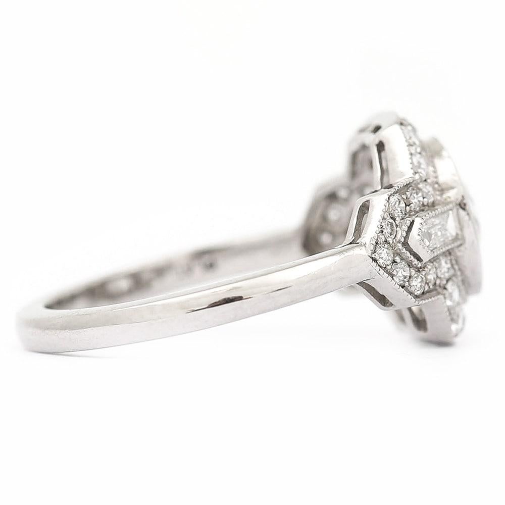 Art Deco Platinum Round Old Mine Cut Diamond 1.19 Carat Cluster Engagement Ring