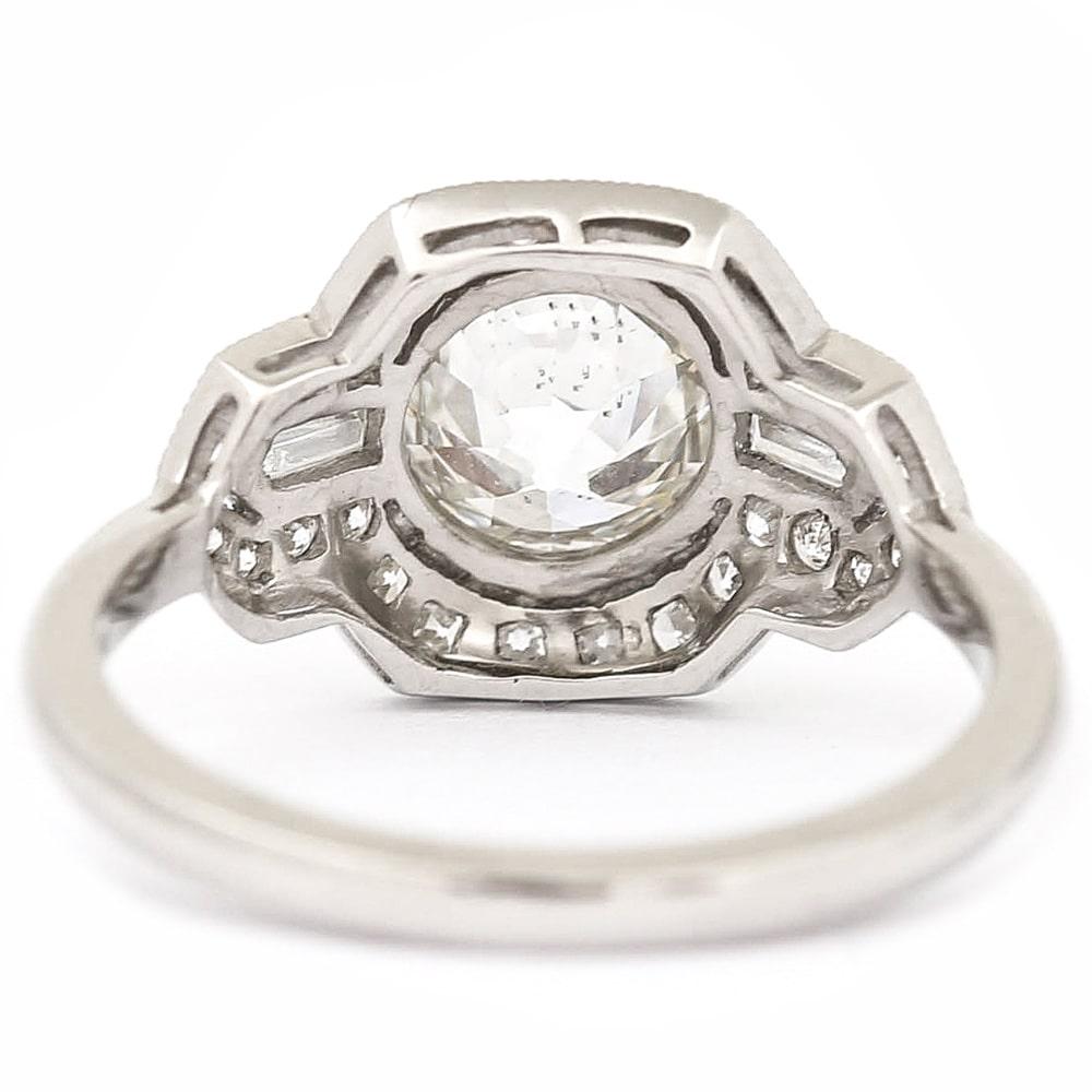 Platinum Round Old Mine Cut Diamond 1.19 Carat Cluster Engagement Ring In Good Condition In Lancashire, Oldham