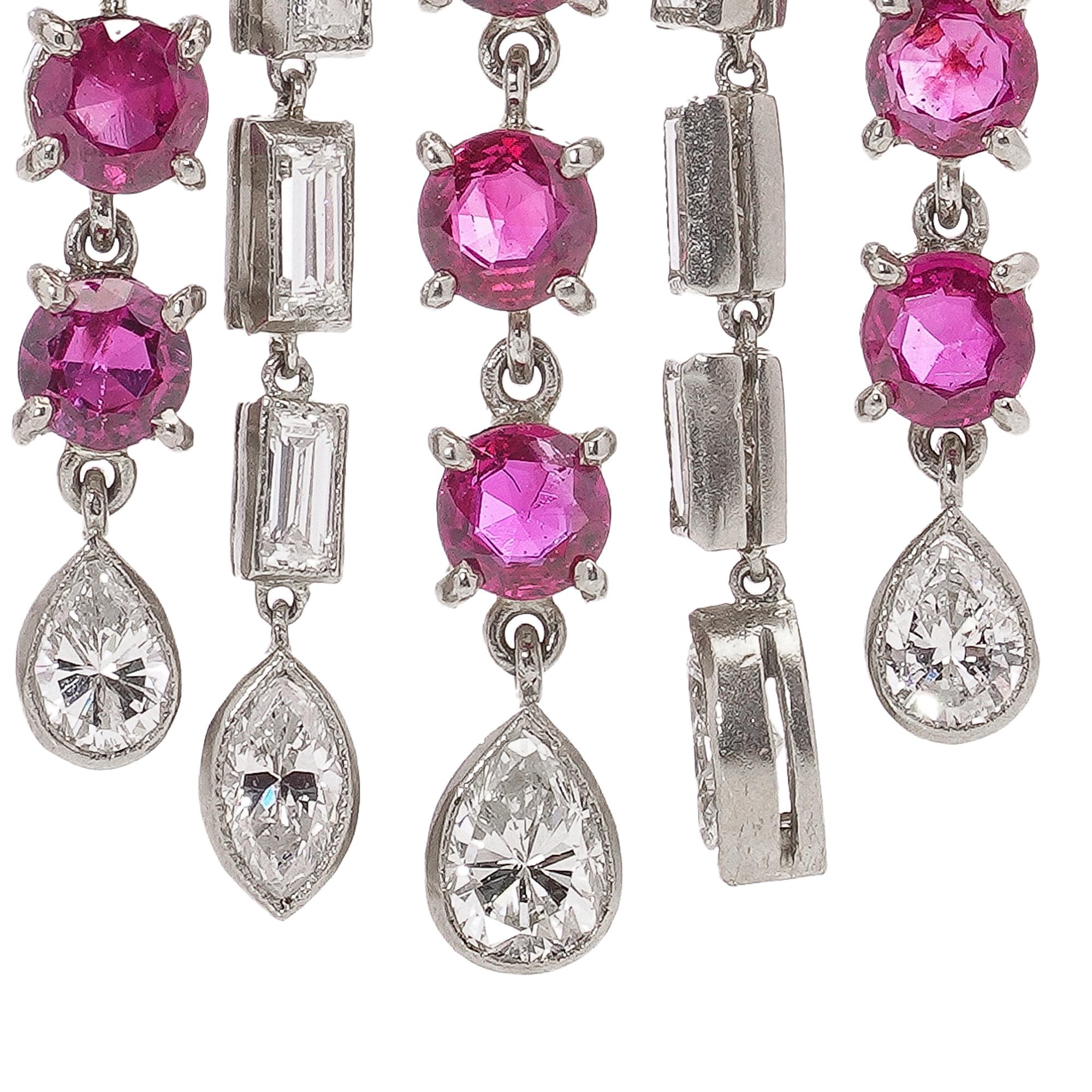 Platinum Art Deco Ruby and Diamond Chandelier Earrings For Sale 1