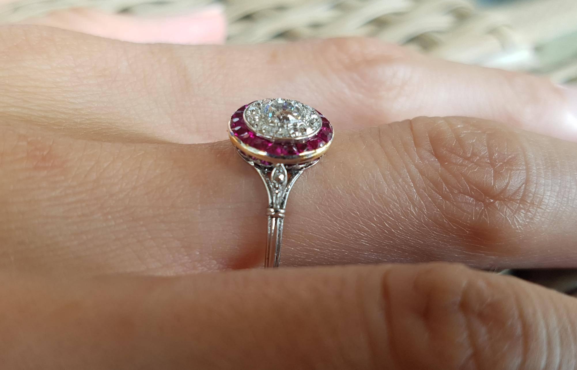 Platinum Art Deco Ruby and Diamond Engagement Ring For Sale 2