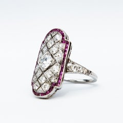 Platinum Art Deco Ruby and Diamond Panel Ring
