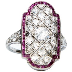 Platinum Art Deco Ruby and Diamond Panel Ring