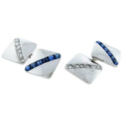 Platinum Art Deco Sapphire and Diamond Cuff Links