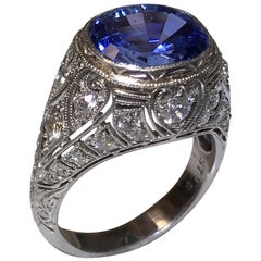 Platinum Art Deco Sapphire and Diamond Ring