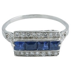 Antique Platinum Art Deco Sapphire and Diamond Ring