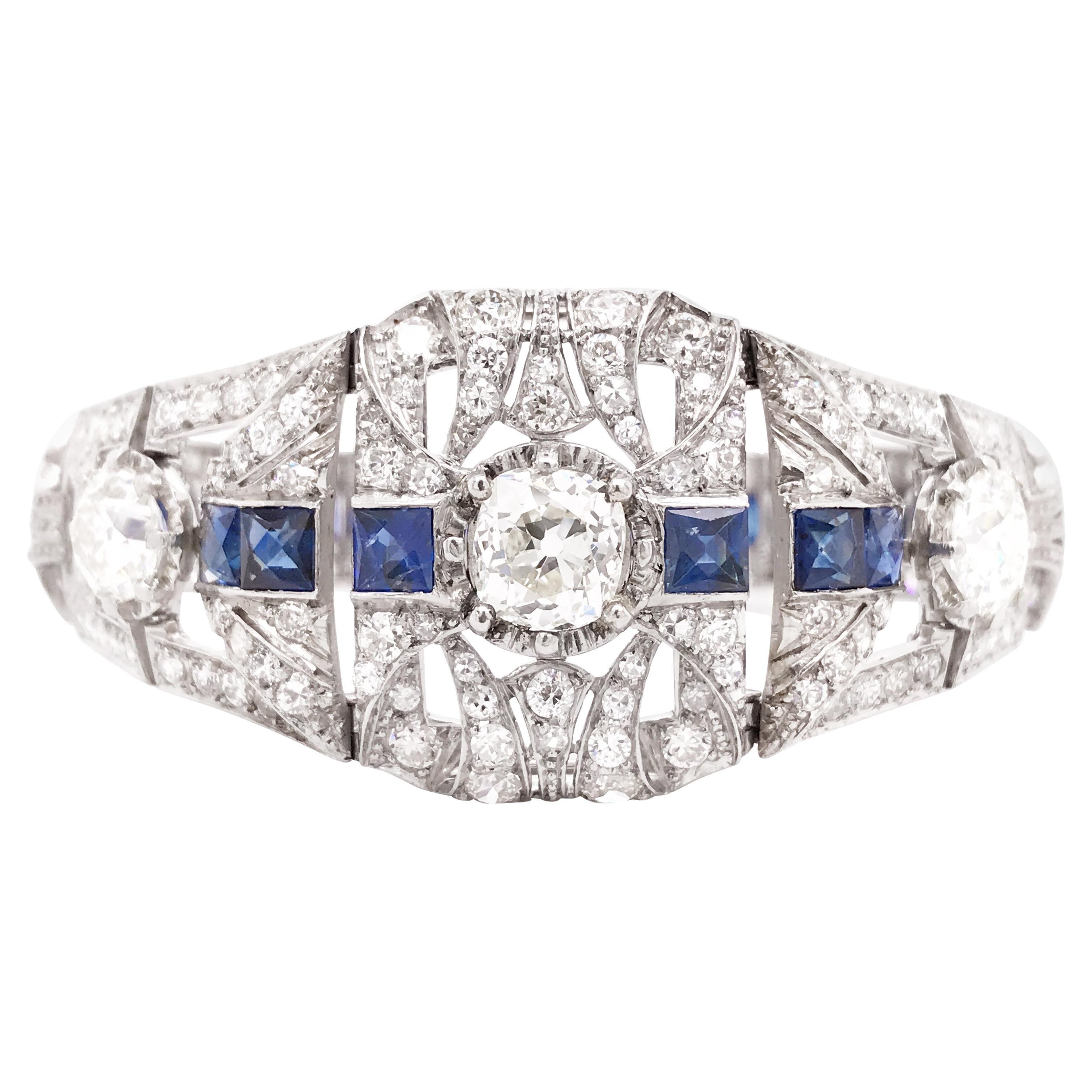 Bracciale in platino Art Deco con diamanti e zaffiri