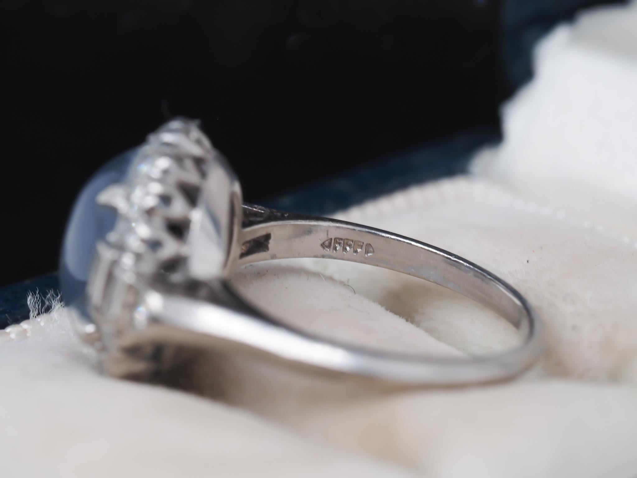 Women's Platinum Art Deco Star Sapphire and Diamond Ring by Felger and Co. For Sale