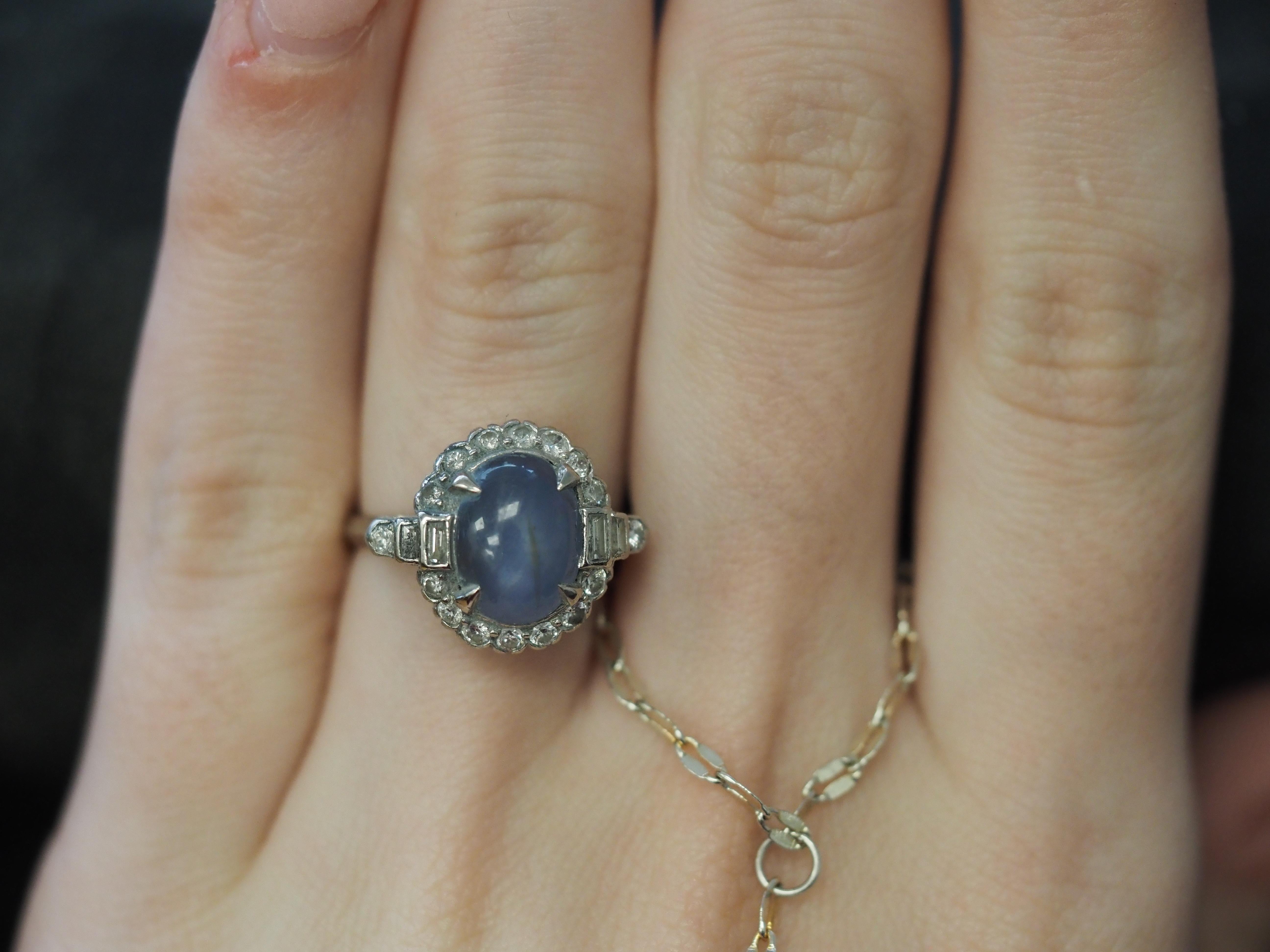 Platinum Art Deco Star Sapphire and Diamond Ring by Felger and Co. For Sale 1