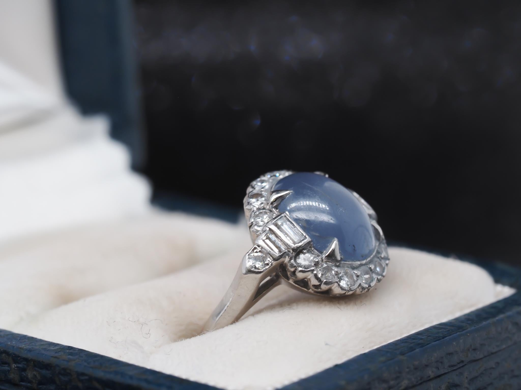 Platinum Art Deco Star Sapphire and Diamond Ring by Felger and Co. For Sale 2