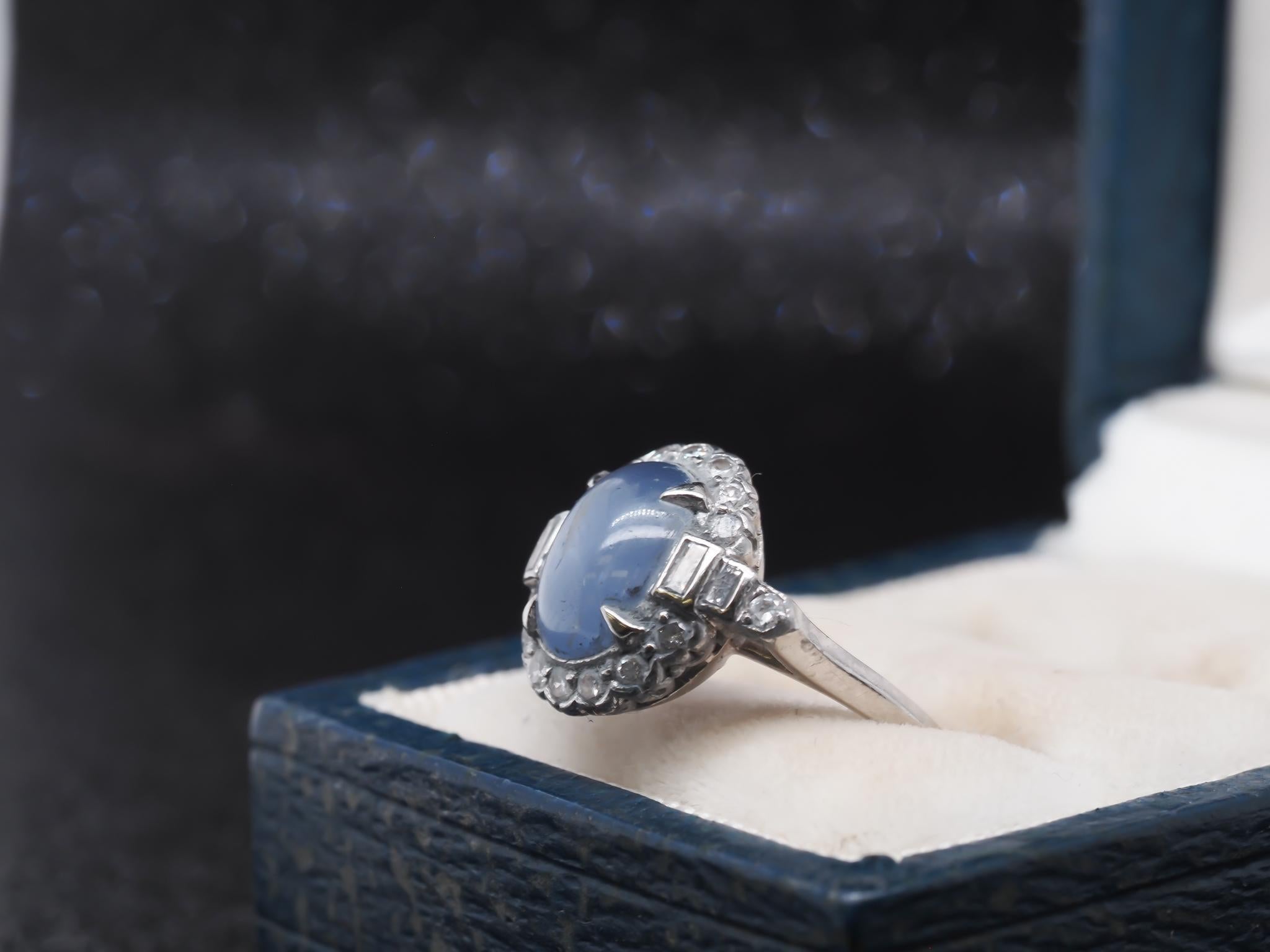 Platinum Art Deco Star Sapphire and Diamond Ring by Felger and Co. For Sale 4