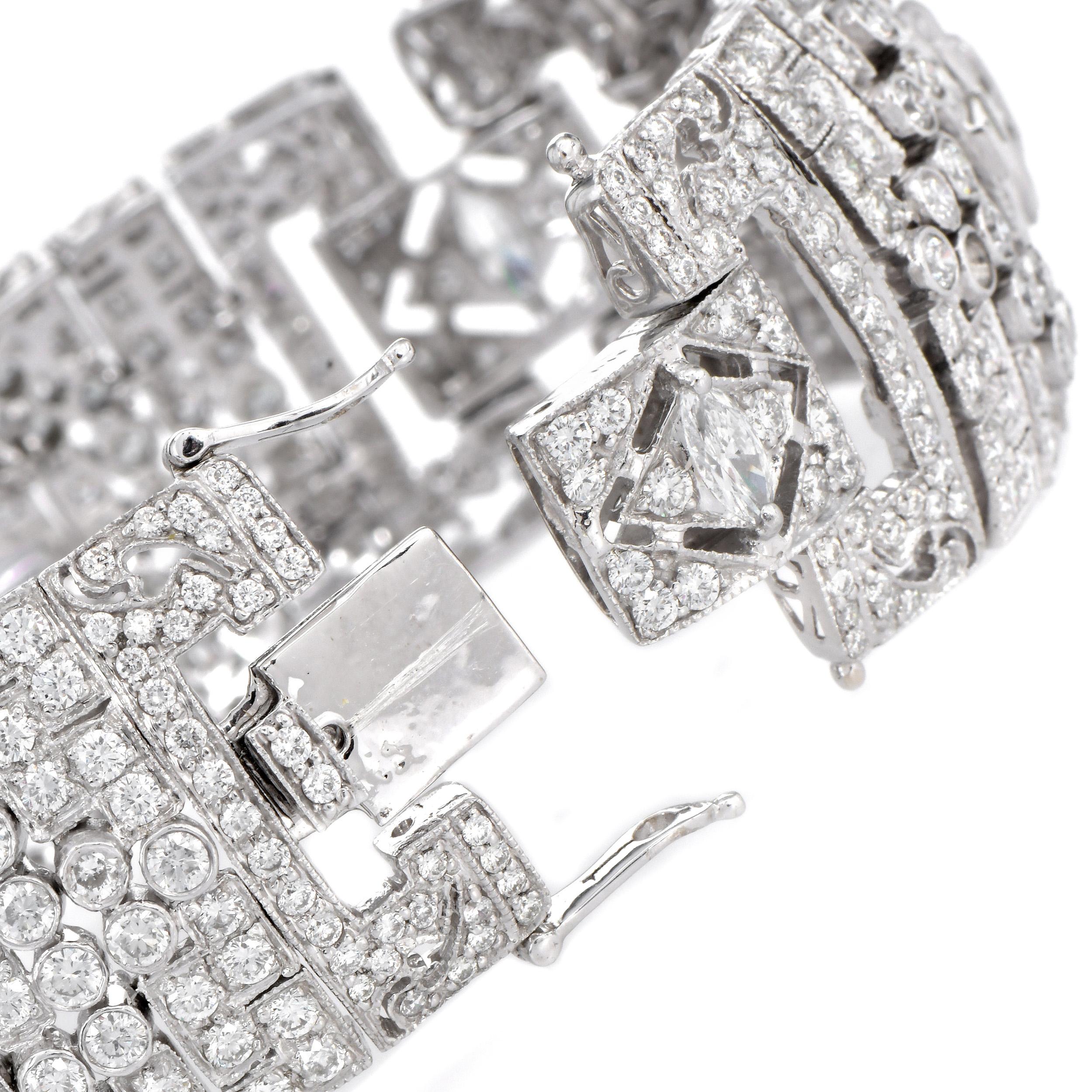 da uomo o donna Bracciale largo in platino stile Art Deco con diamanti da 23,00 carati in vendita