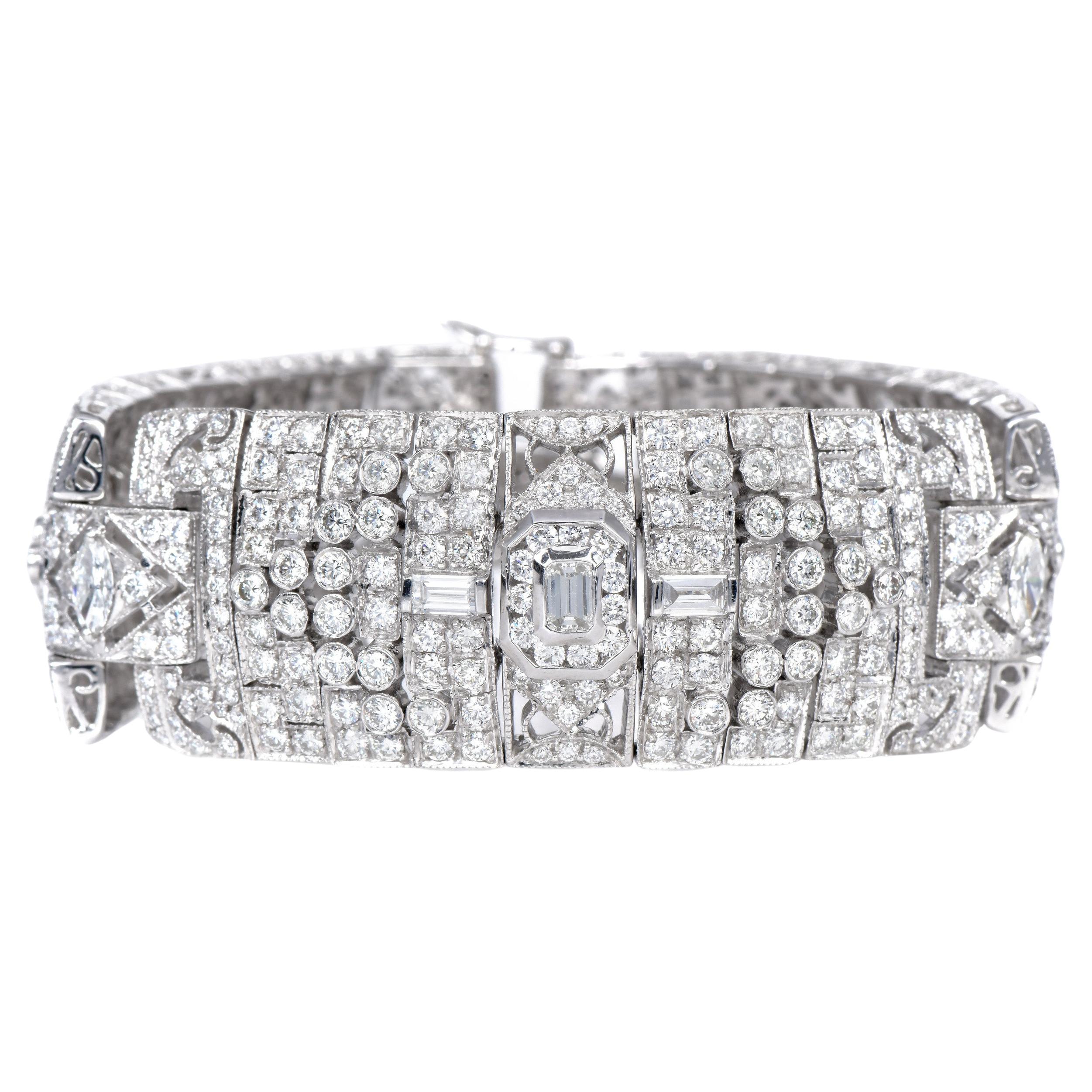 Platinum Art Deco–Style 23.00 carat Diamond Wide Bracelet