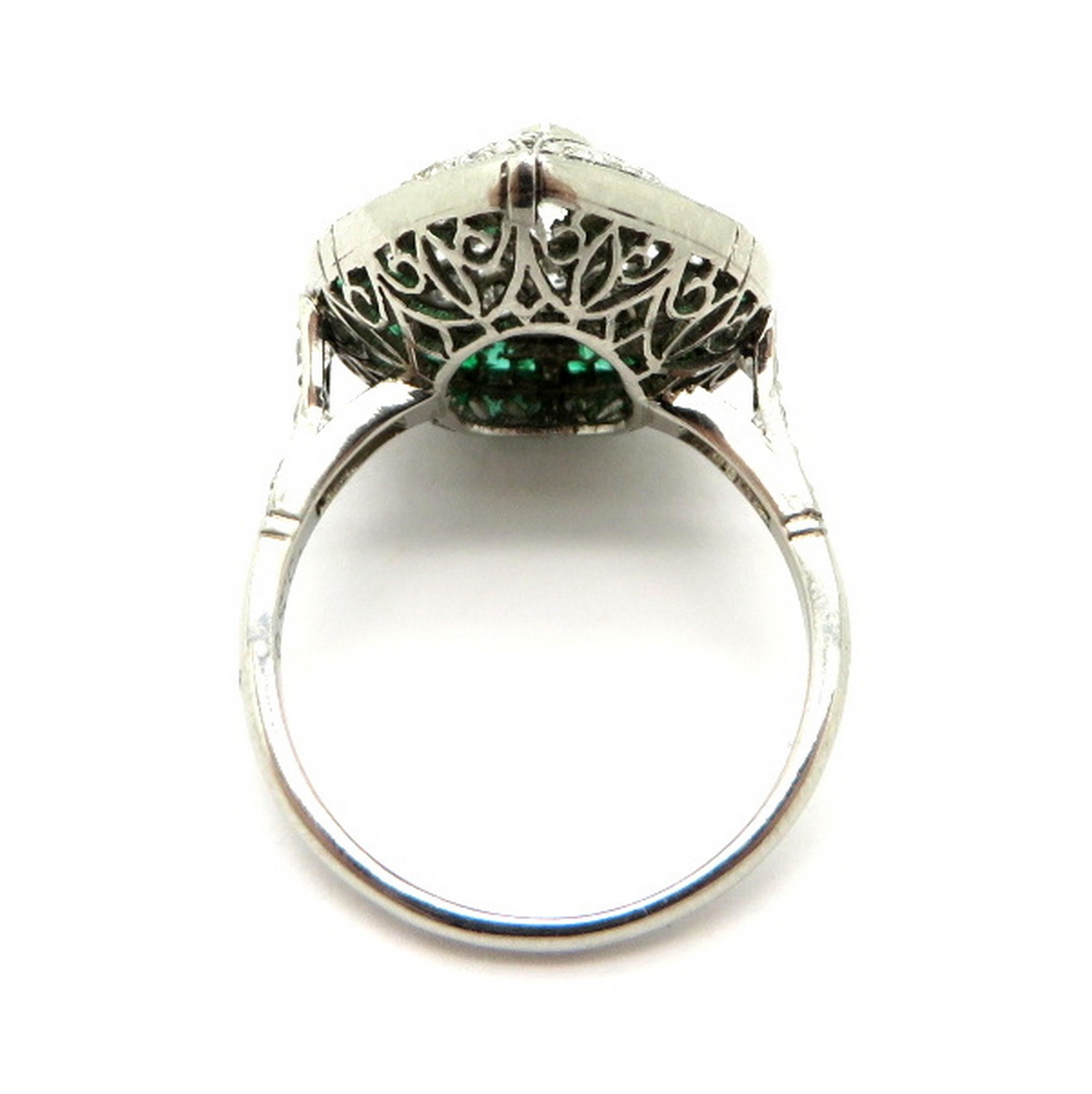 Women's Platinum Art Deco Style Diamond and Emerald Engagement Ring