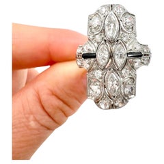 Platinum, Art Deco Style Diamond and Onyx Shield Shaped Ring