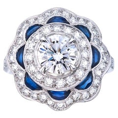 Platinum "Art Deco style" Diamond and Sapphire Ring
