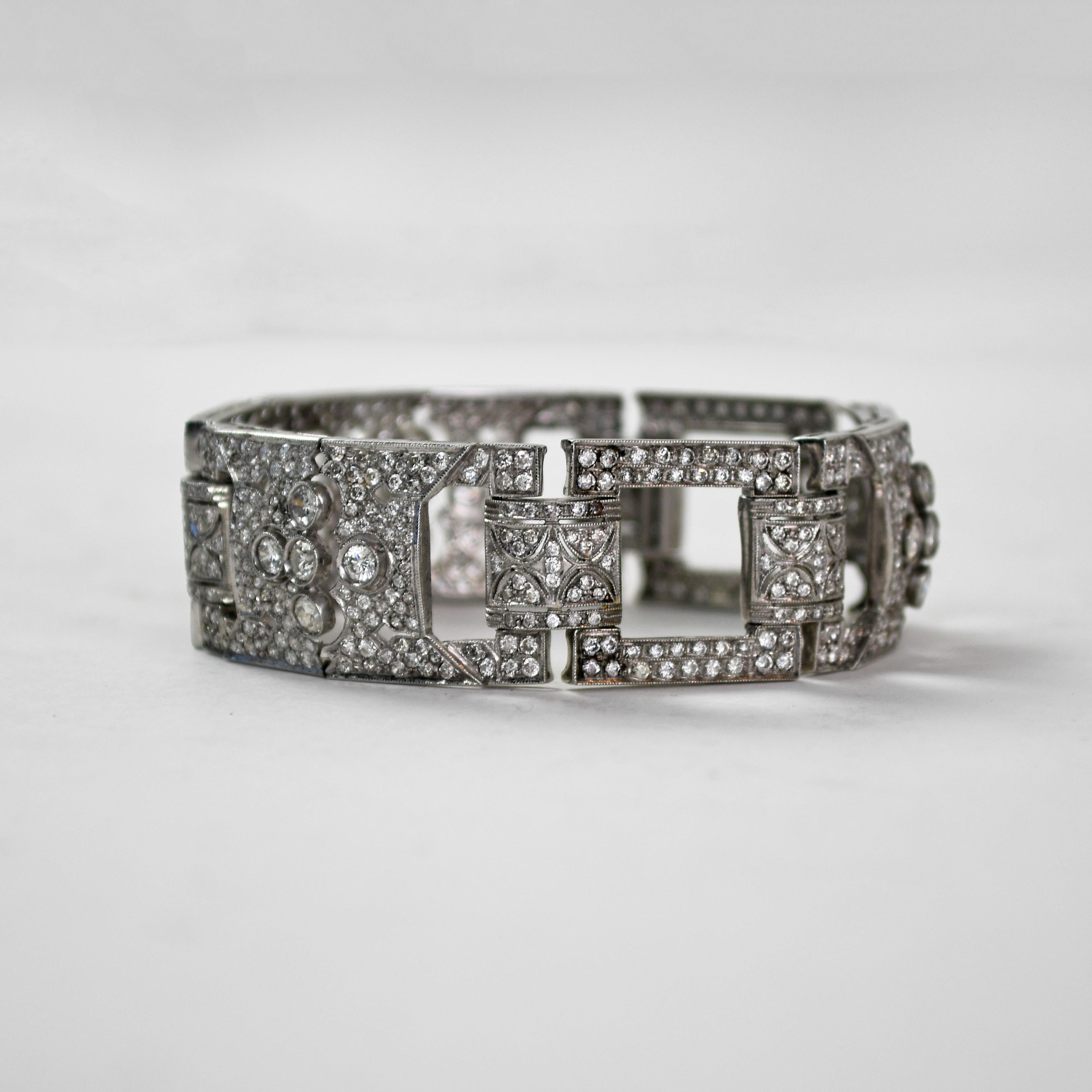 Pulsera de diamantes estilo Art Déco en platino 8,30 quilates TDW, claridad SI Corte redondo en venta