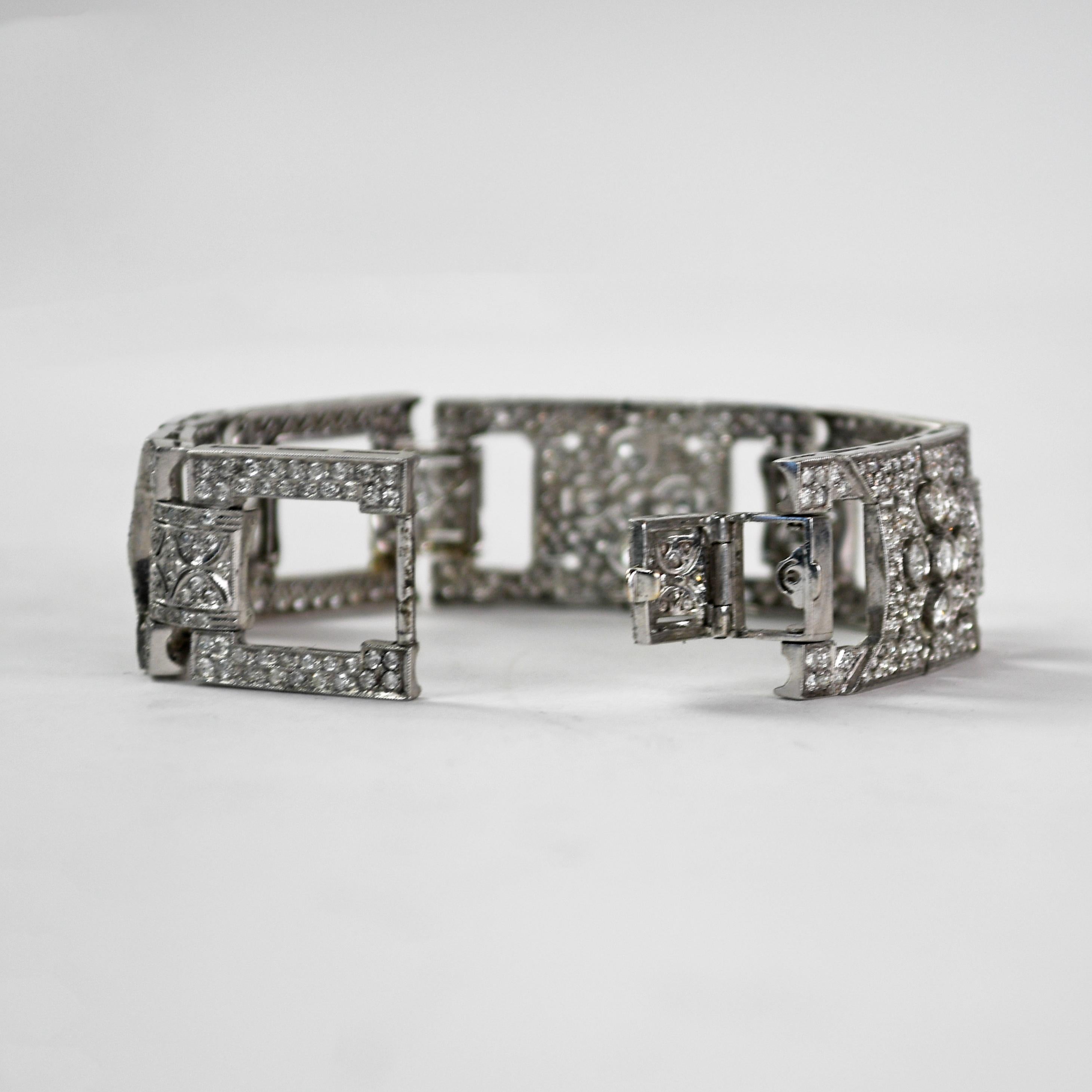 Pulsera de diamantes estilo Art Déco en platino 8,30 quilates TDW, claridad SI en Bueno estado para la venta en Laguna Beach, CA