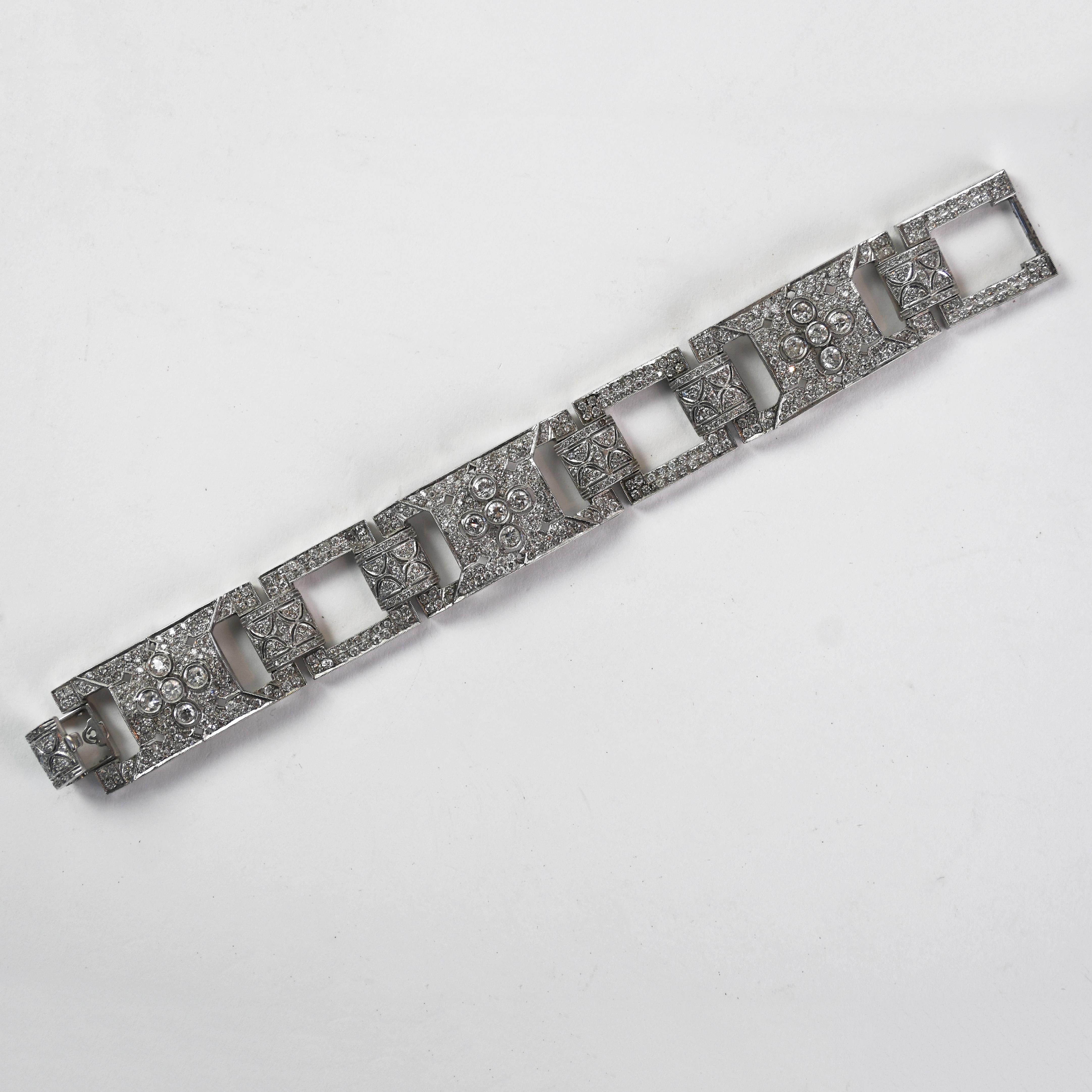 Pulsera de diamantes estilo Art Déco en platino 8,30 quilates TDW, claridad SI en venta 1