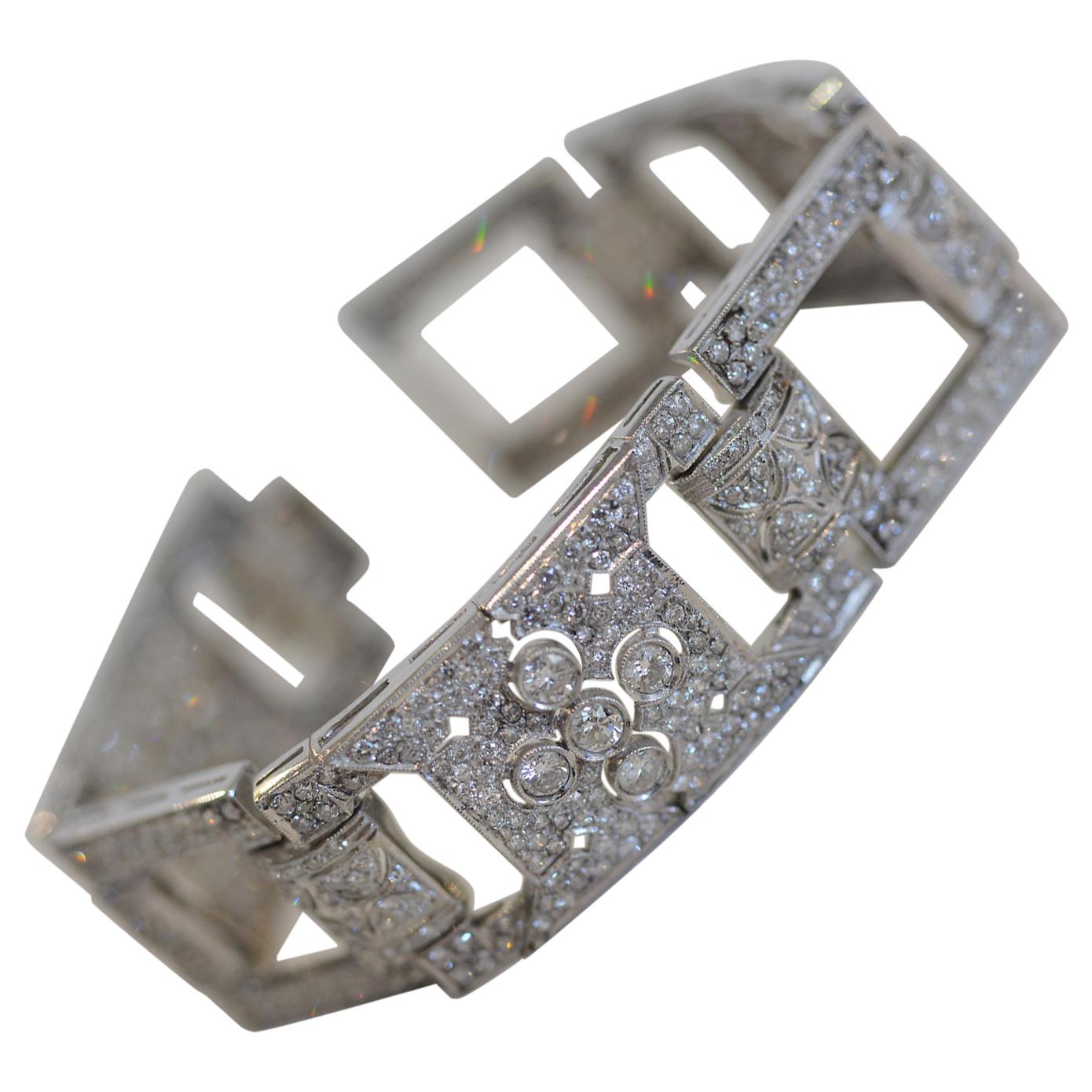 Platin Art Deco Stil Diamantarmband 8,30 Karat TDW, SI Reinheit