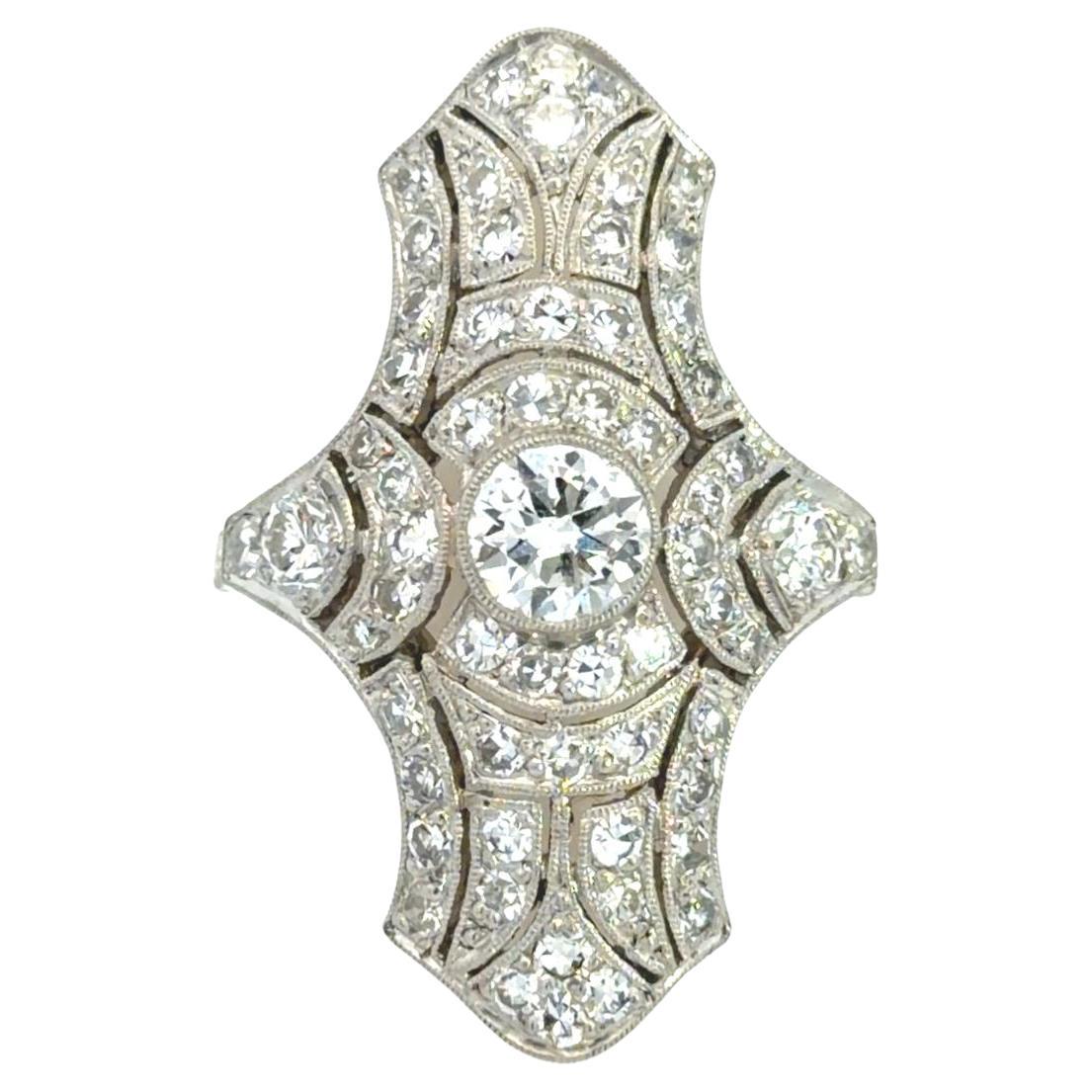 Platinum Art Deco Style Diamond Rin For Sale