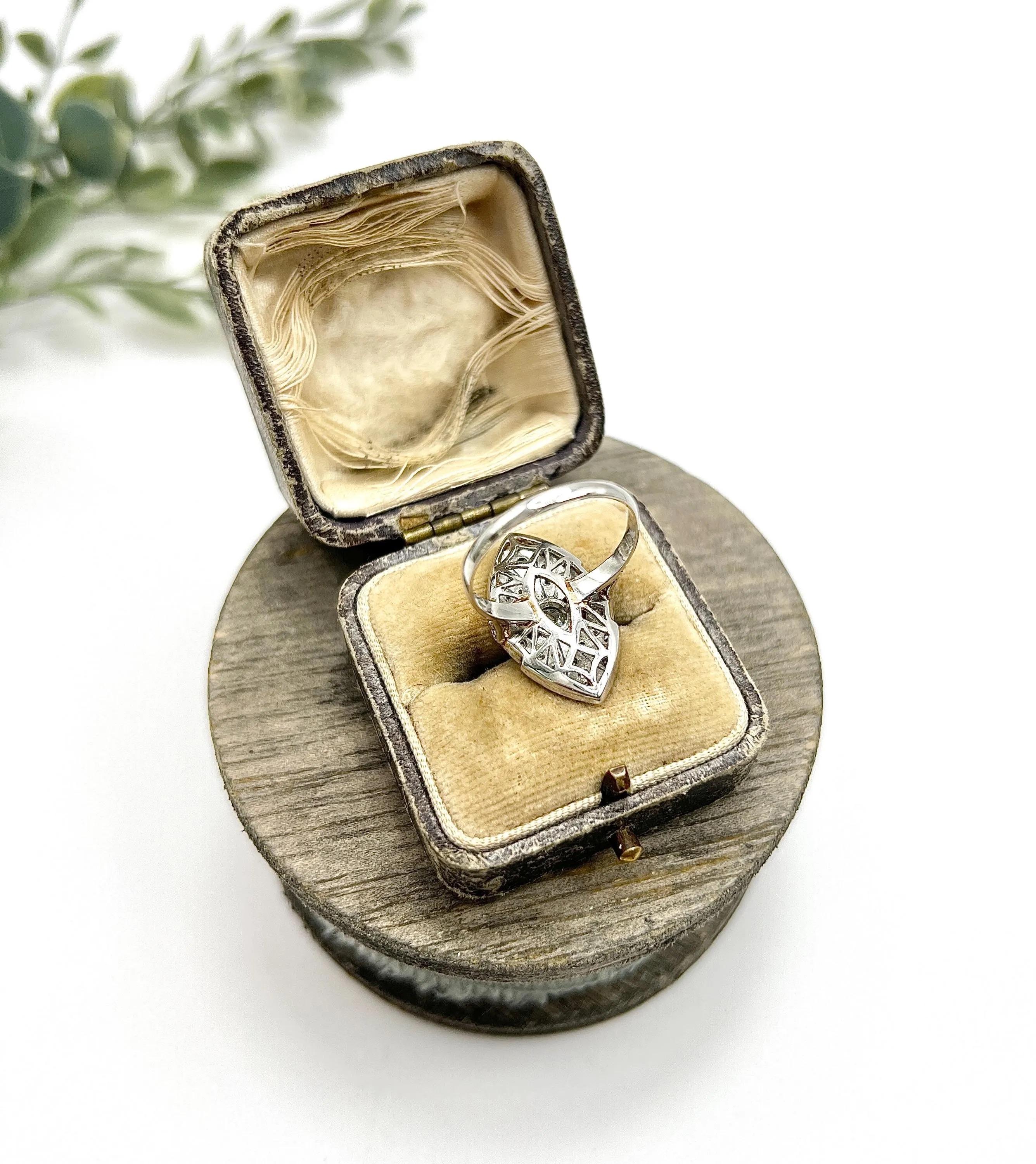 Platinum, Art Deco Style Diamond & Ruby Marquise / Navette Shaped Ring For Sale 2