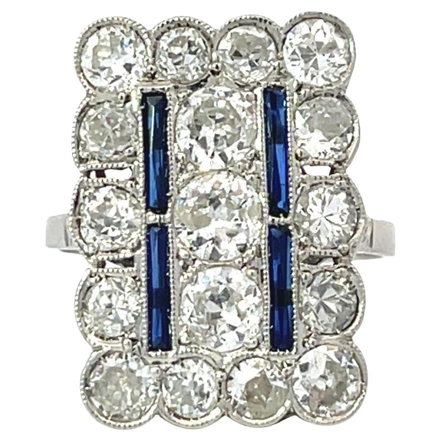 Platinum Art Deco Style Diamond Sapphire Ring