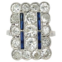 Platinum Art Deco Style Diamond Sapphire Ring