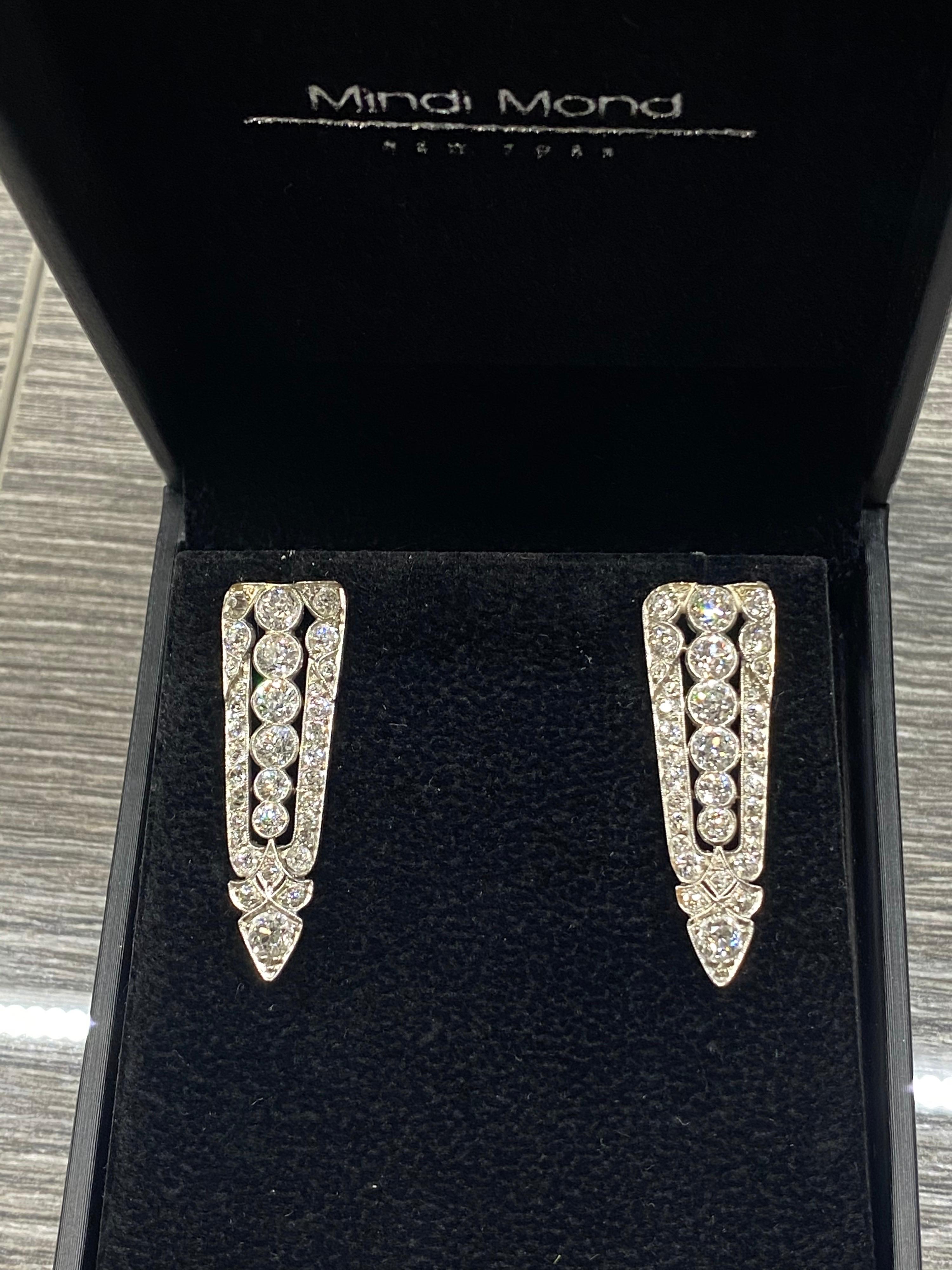 Platinum Art Deco Style Old European Diamond Sphere Earrings In Good Condition In New York, NY