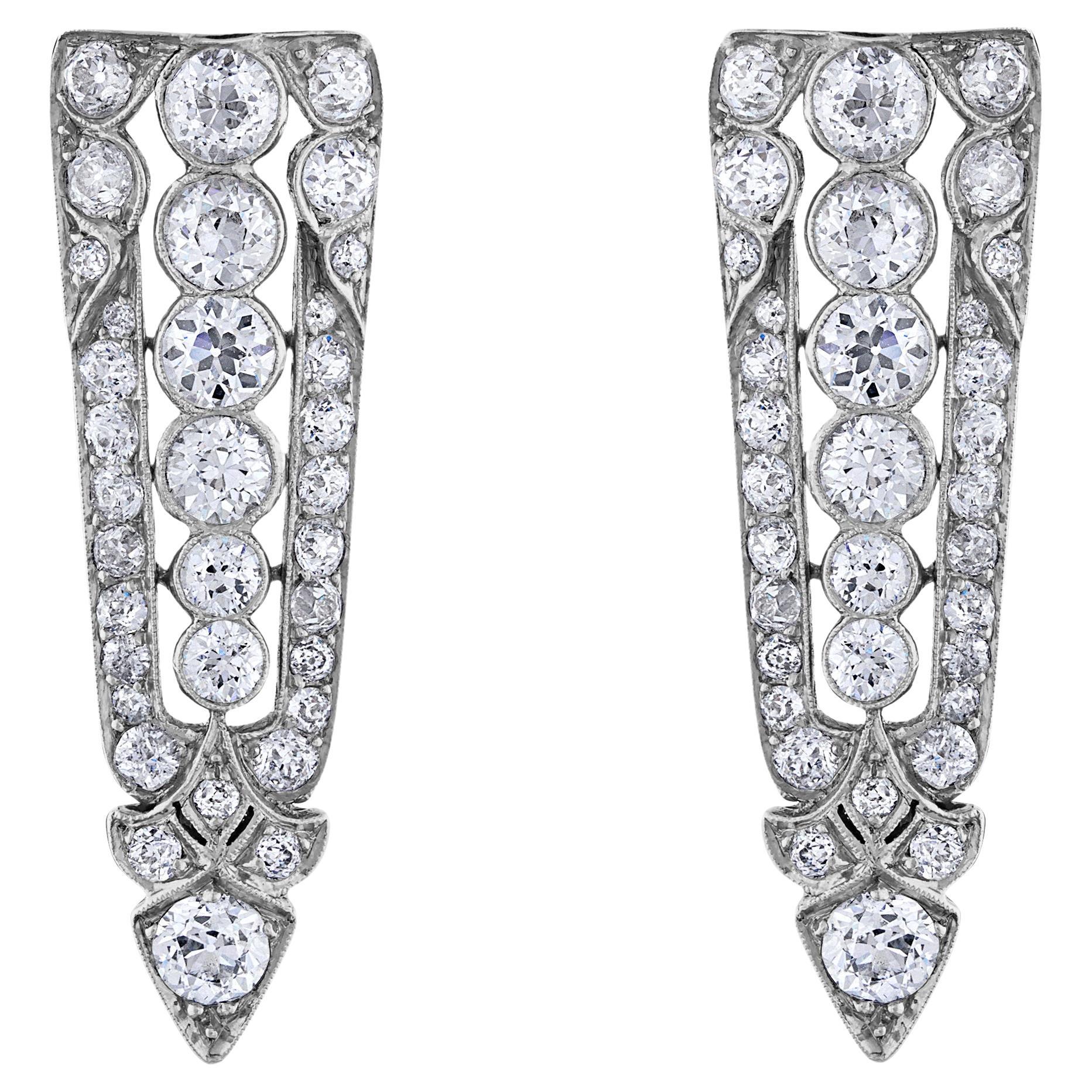 Platinum Art Deco Style Old European Diamond Sphere Earrings