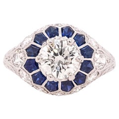 Vintage Platinum Art Deco Style Sapphire and Diamond Engagement Ring