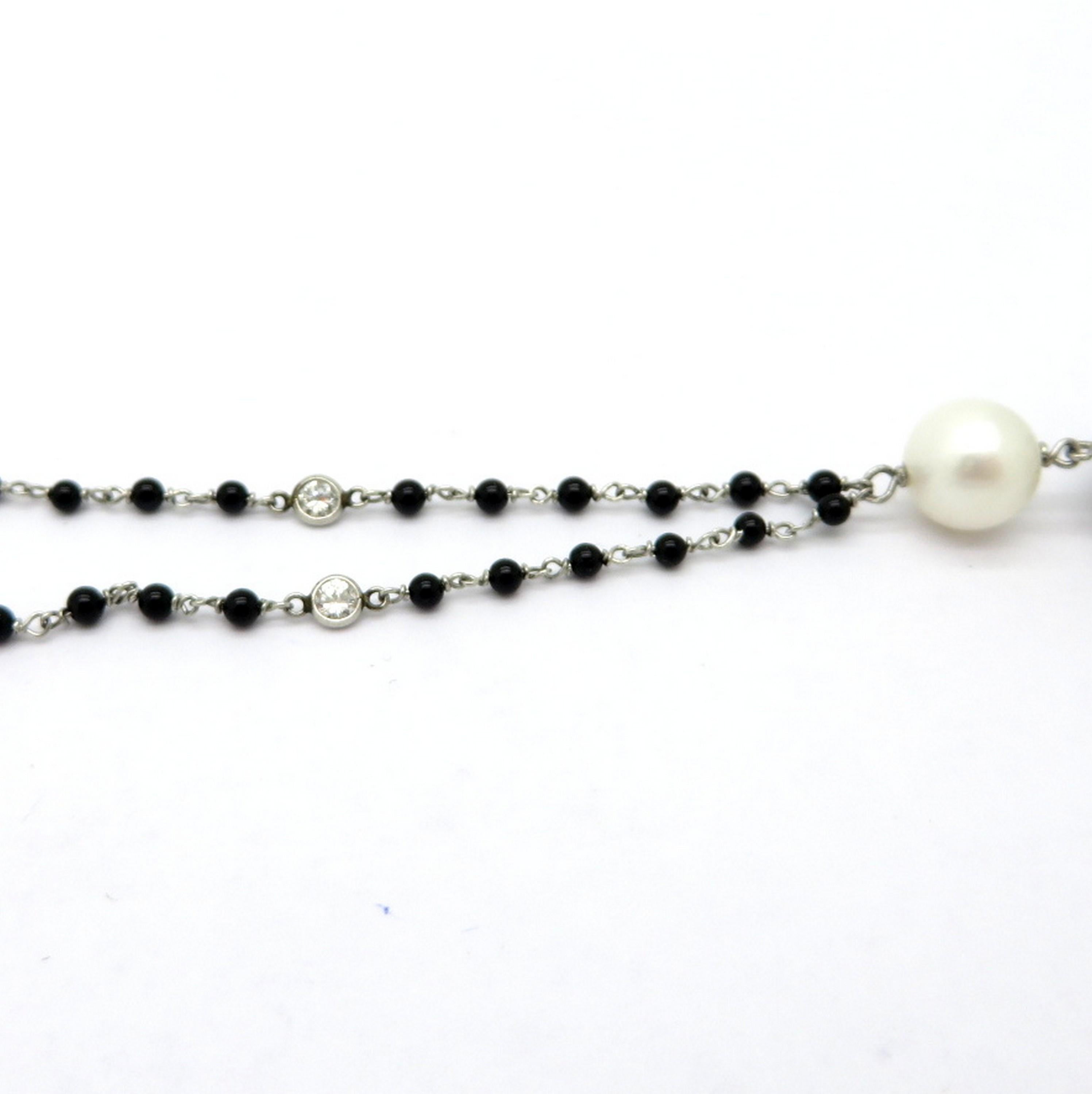Platinum Art Deco Style Sautoir Diamond and Pearl Tassel Necklace In Excellent Condition In Scottsdale, AZ
