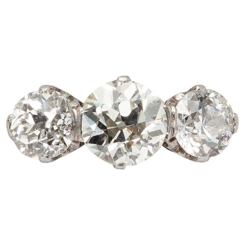 Platinum Art Deco Three Stone Ring with Diamonds For Sale