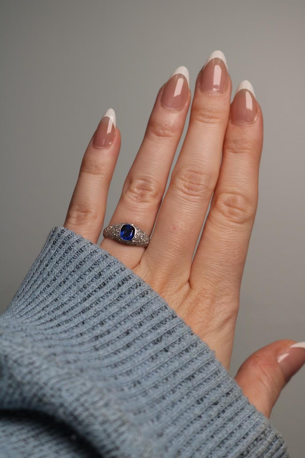 Platinum Art Deco Tiffany & Co. No Heat Sapphire and Diamond Engagement Ring 8