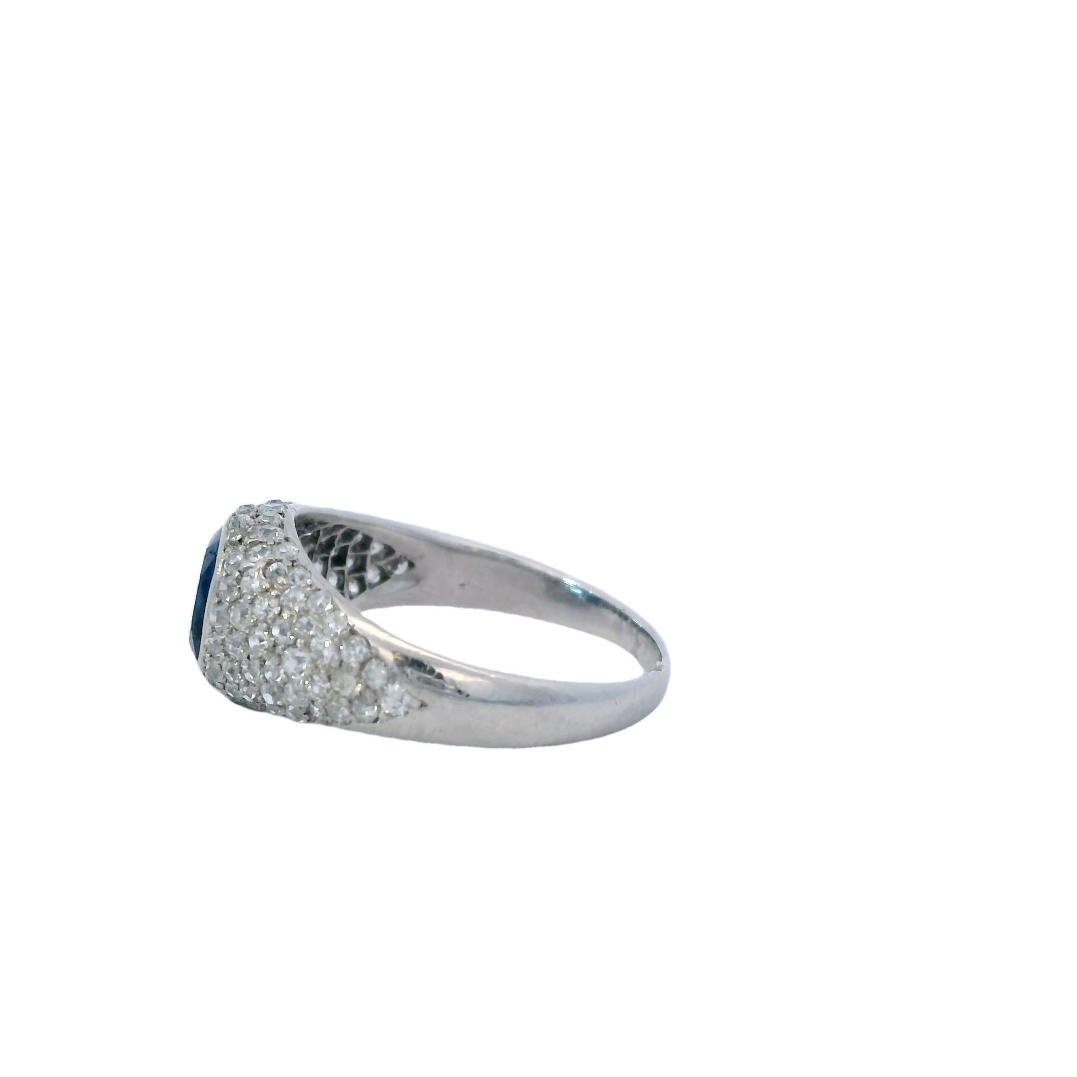 Cushion Cut Platinum Art Deco Tiffany & Co. No Heat Sapphire and Diamond Engagement Ring