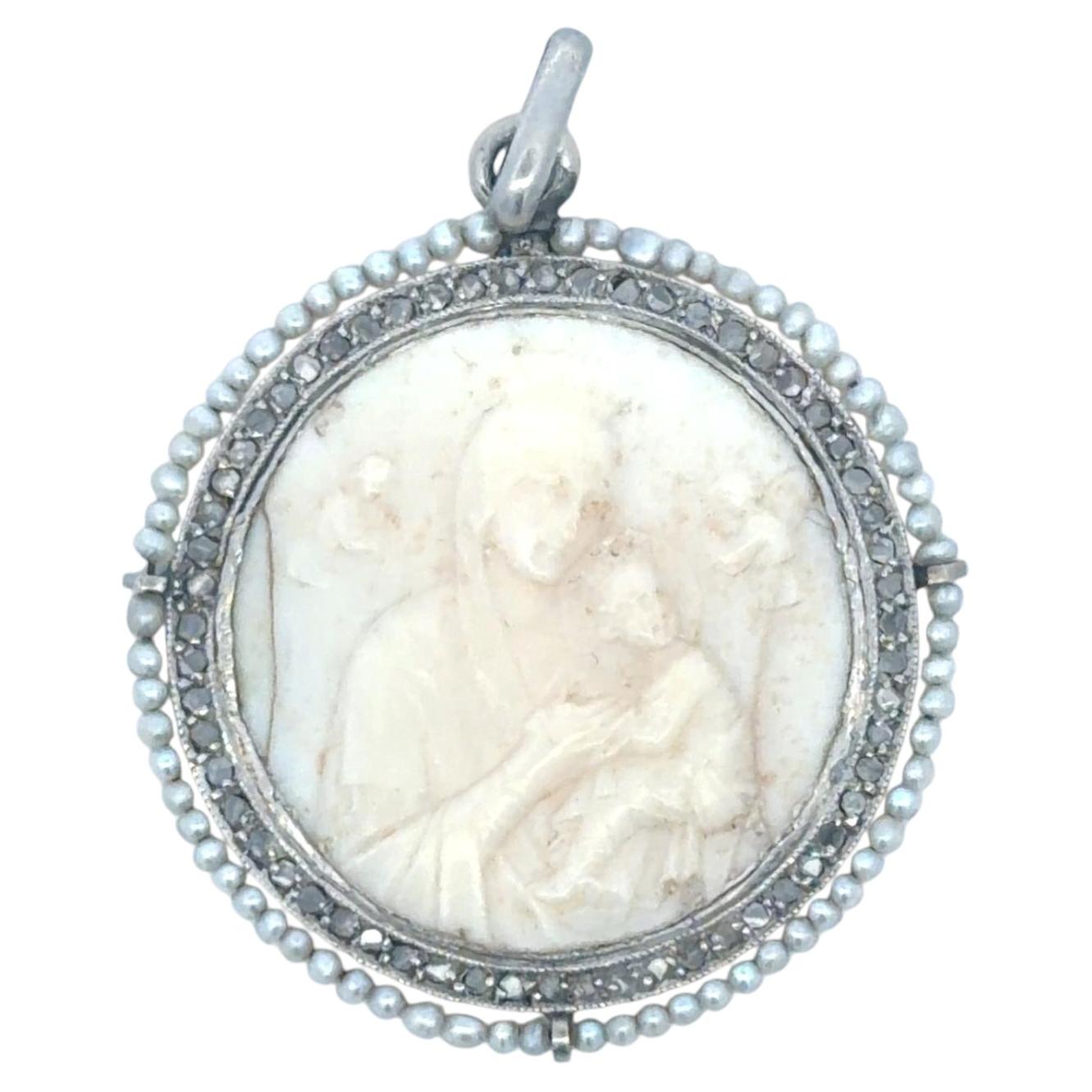 Platinum Art Deco Virgin Mary Pendant For Sale