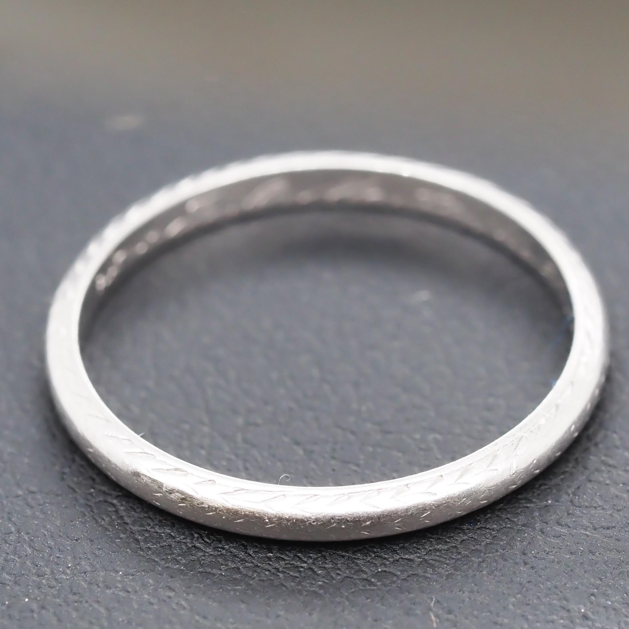 Year: 1920s

Item Details:
Ring Size: 7
Metal Type: Platinum [Hallmarked, and Tested]
Weight: 2.0 grams


Band Width: 2 mm
Condition: Excellent