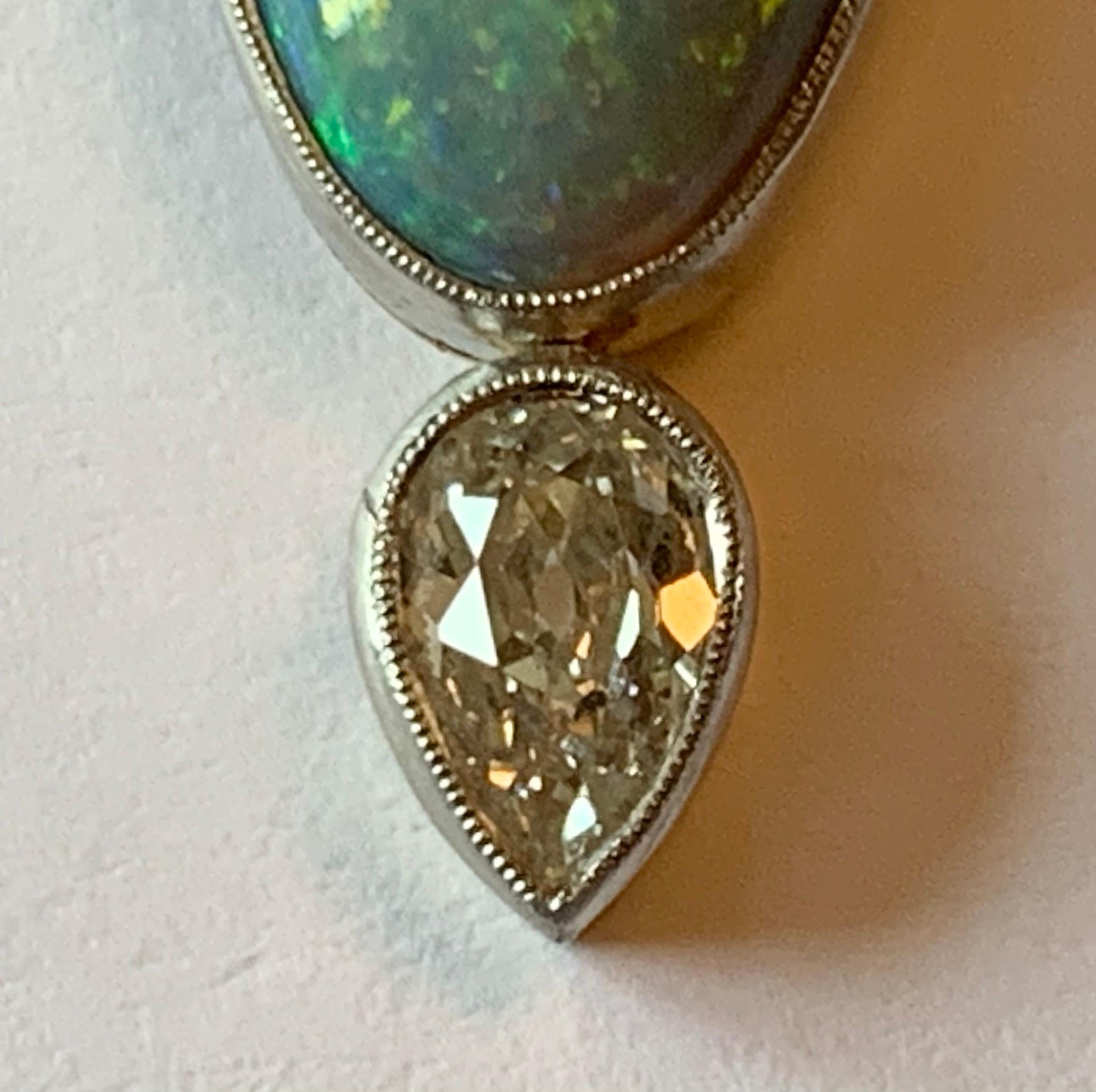 Platinum Art Nouveau Butterfly Opal Diamond Pendant with Chain For Sale 2