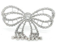 Platinum Artdeco Bowknot Diamond Brooch with Dangling Diamonds