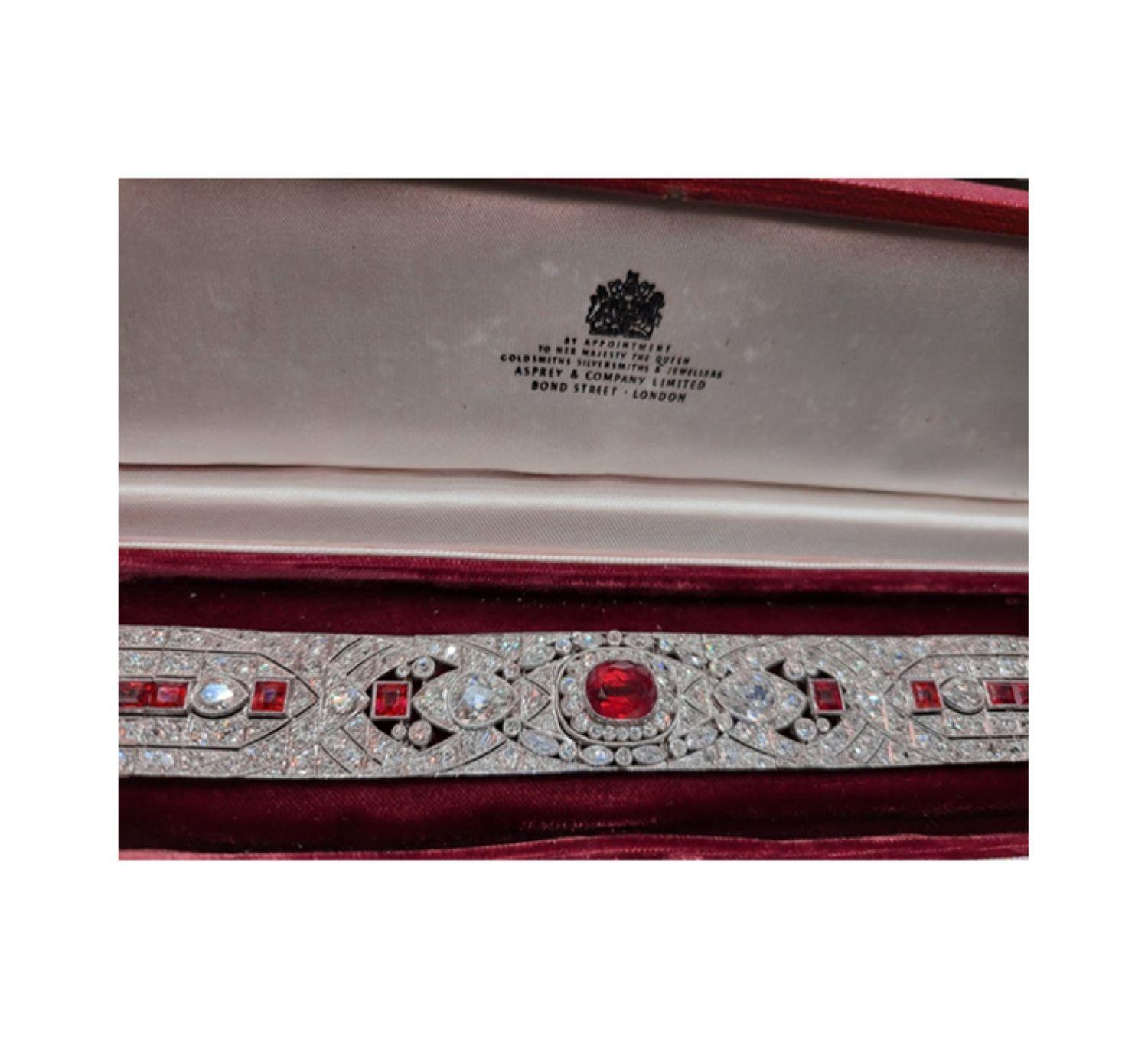 Platinum Artdeco Bracelet 9.72ct Rubies & 13.69ct Diamonds Estate Sultan Oman For Sale 5