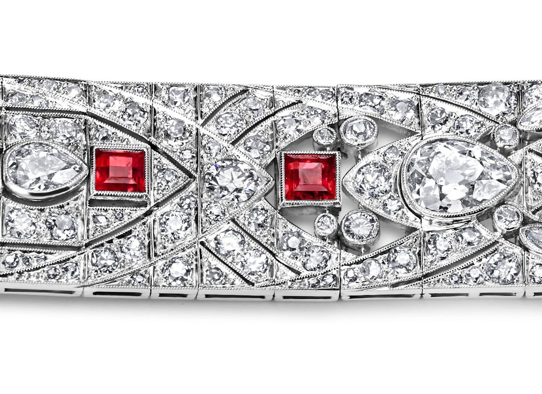 Women's Platinum Artdeco Bracelet 9.72ct Rubies & 13.69ct Diamonds Estate Sultan Oman For Sale