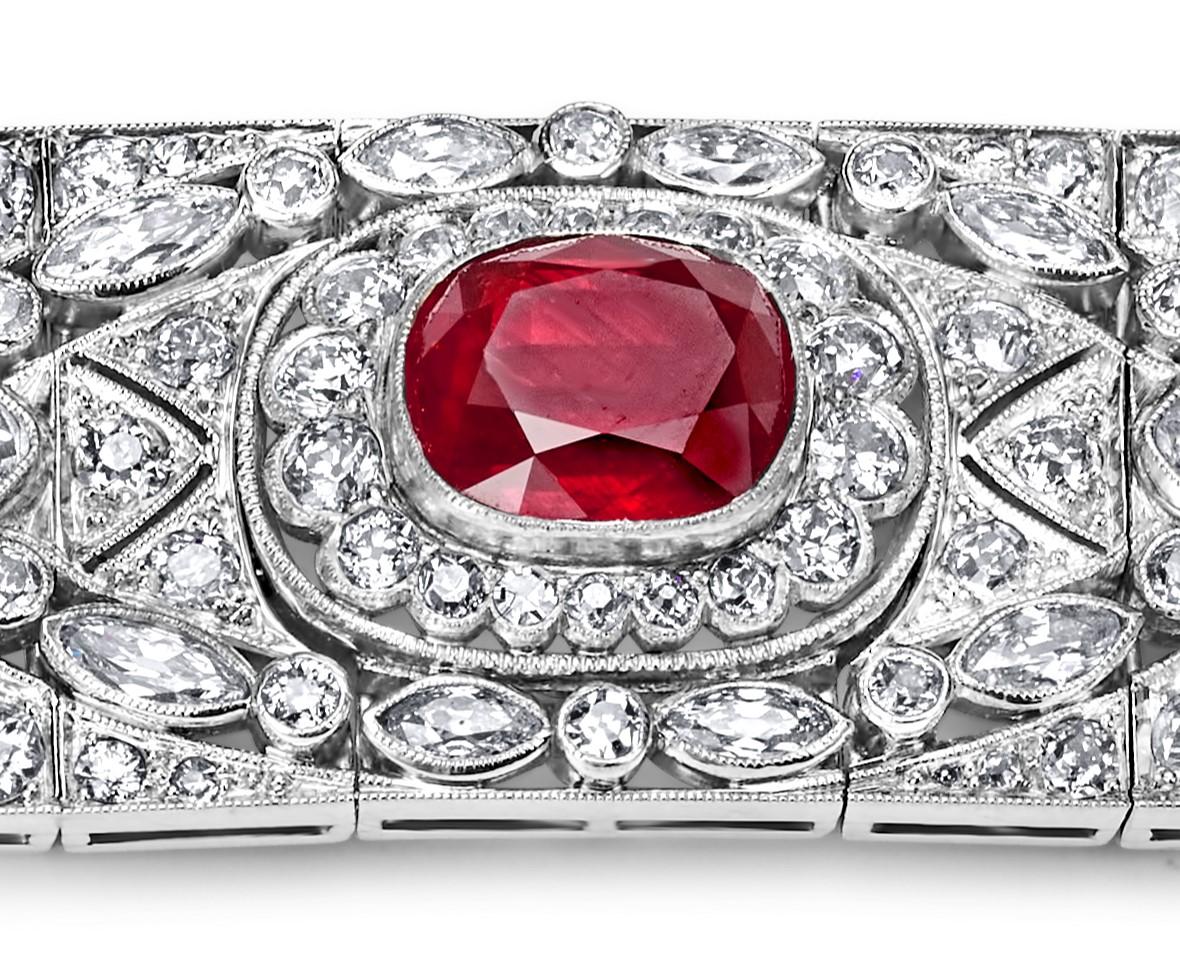 Platinum Artdeco Bracelet 9.72ct Rubies & 13.69ct Diamonds Estate Sultan Oman For Sale 1
