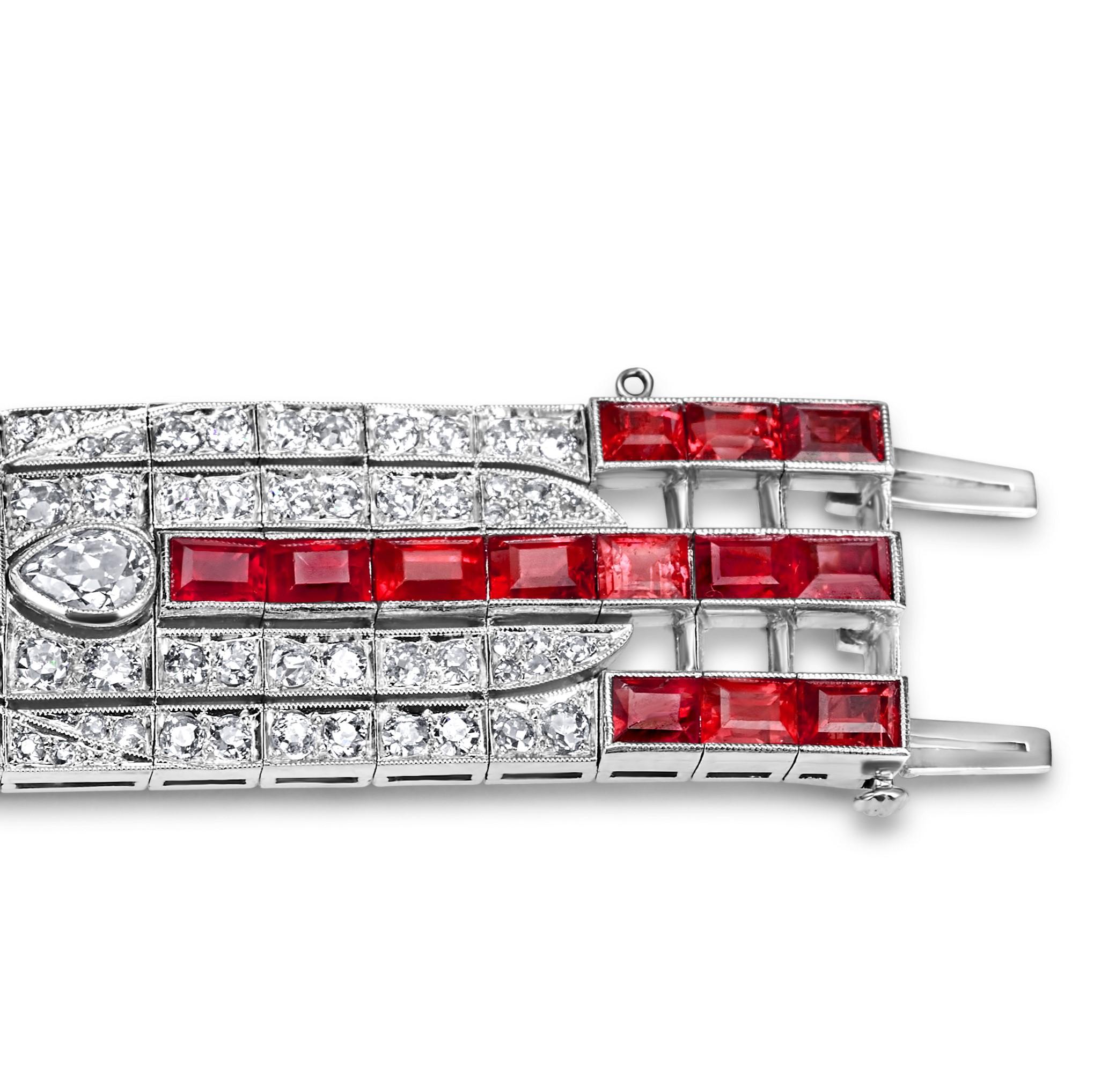 Oval Cut Platinum Artdeco Bracelet 9.72ct Rubies & 13.69ct Diamonds Estate Sultan Oman For Sale