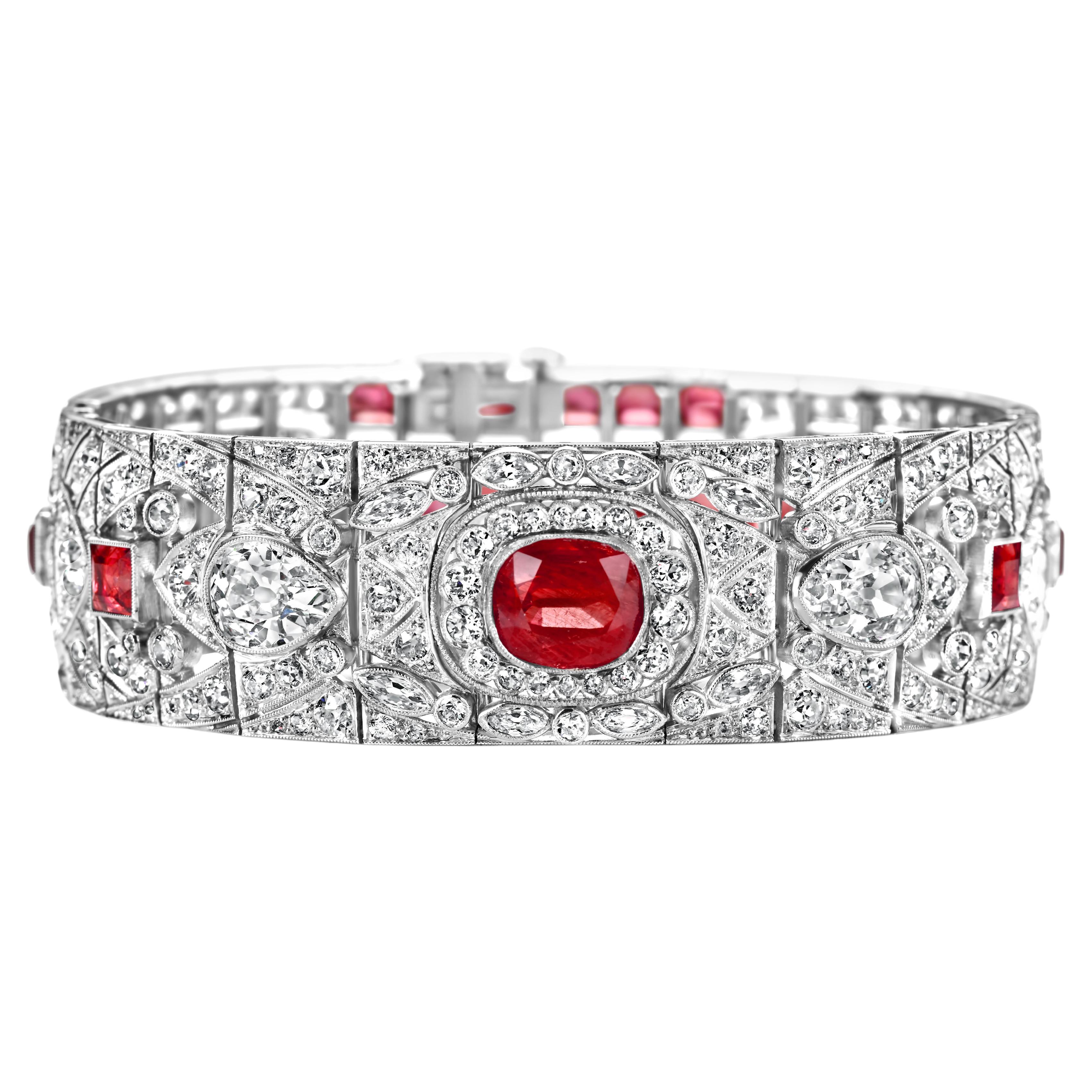 Platin Art Deco-Armband 9,72 Karat Rubine & 13,69 Karat Diamanten Nachlass Sultan Oman im Angebot