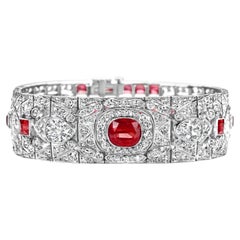 Bracelet Art déco en platine avec rubis de 9,72 carats et diamants de 13,69 carats, succession Sultan Oman