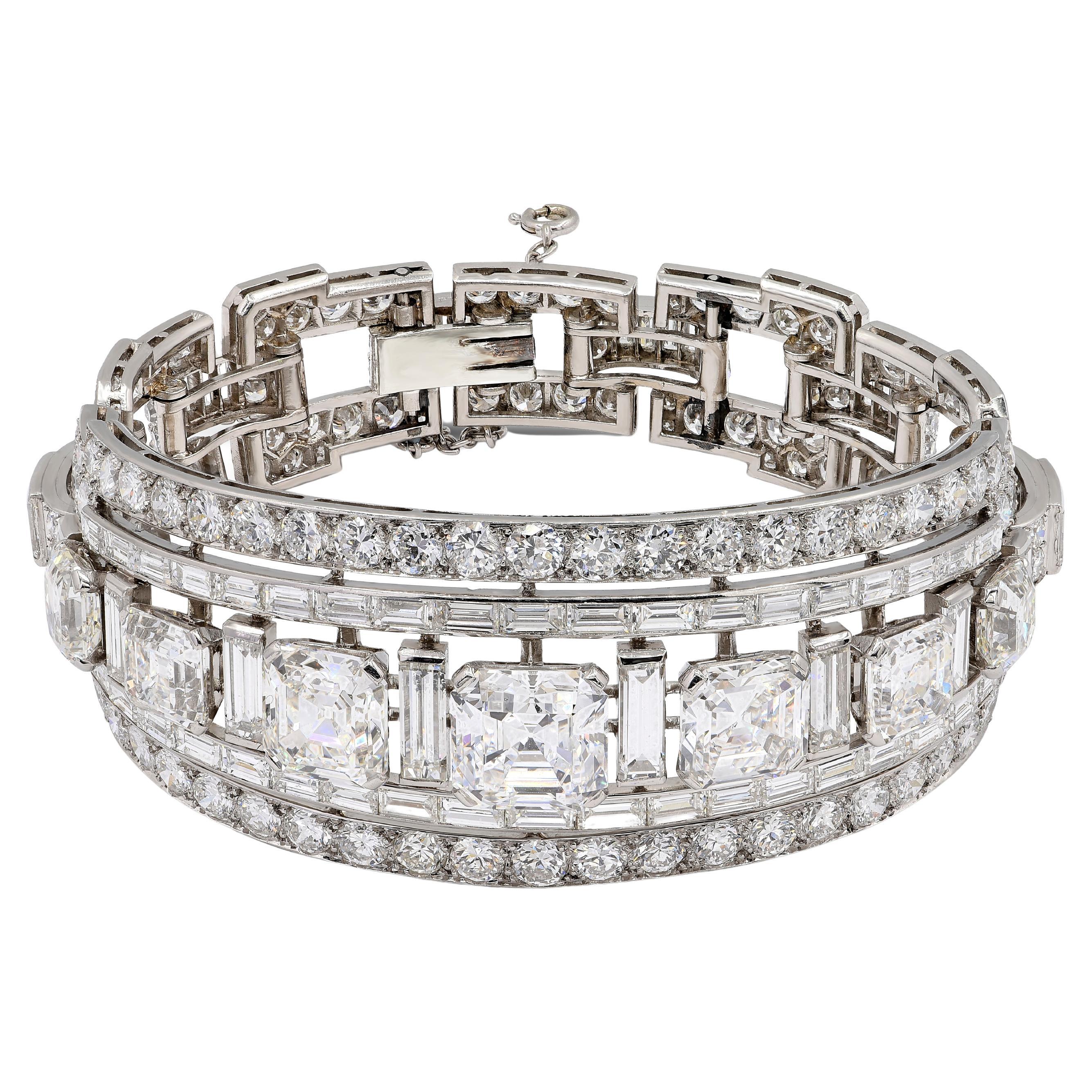 IGI Platinum Ascher Cut 31.5 ct Diamonds Cuff Bracelet to H.M.Qaboos Bin Said For Sale